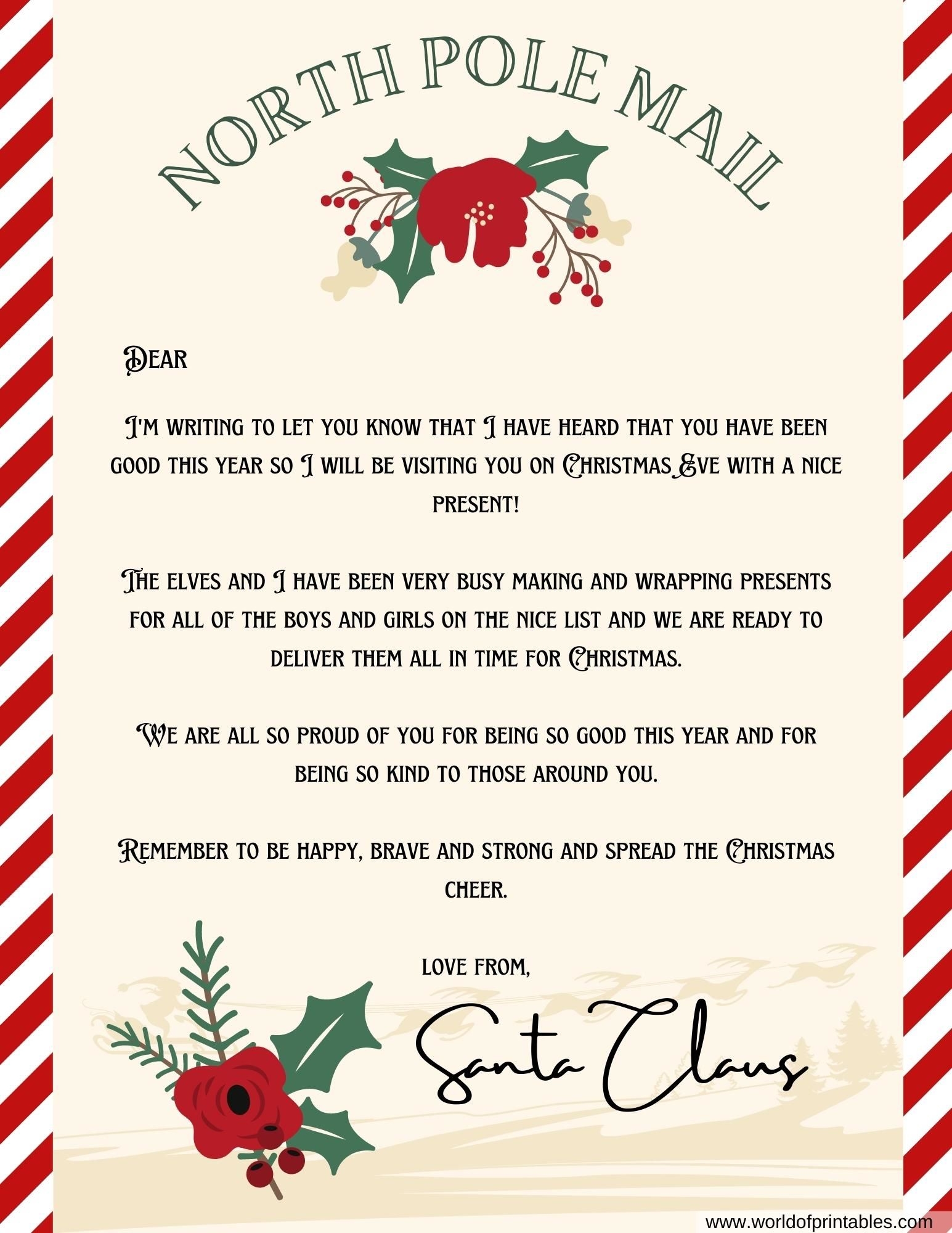 letter from santa to child free printable word