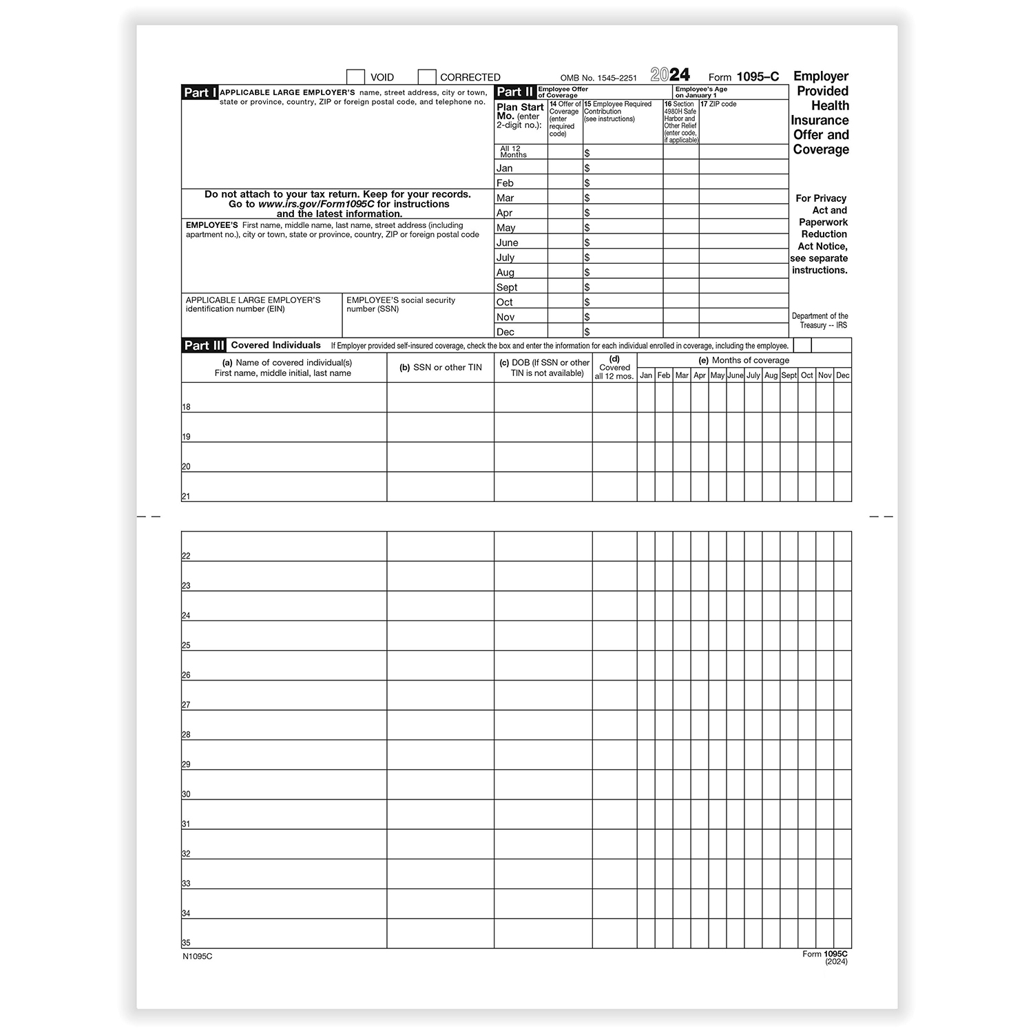 1095 C Employer Provided Health Insurance Employee Employer Copies Bulk Formstax