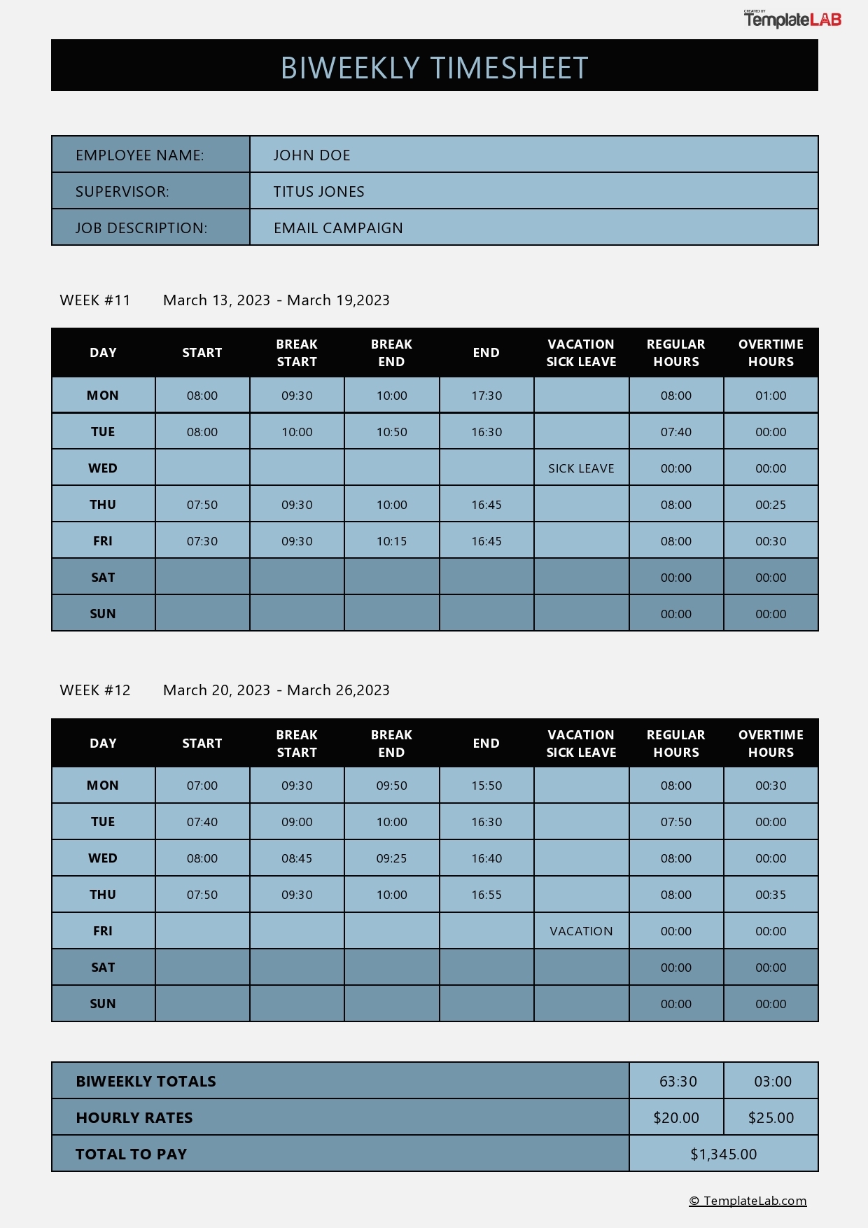 15 Free Timesheet Templates Excel Word PDF TemplateLab
