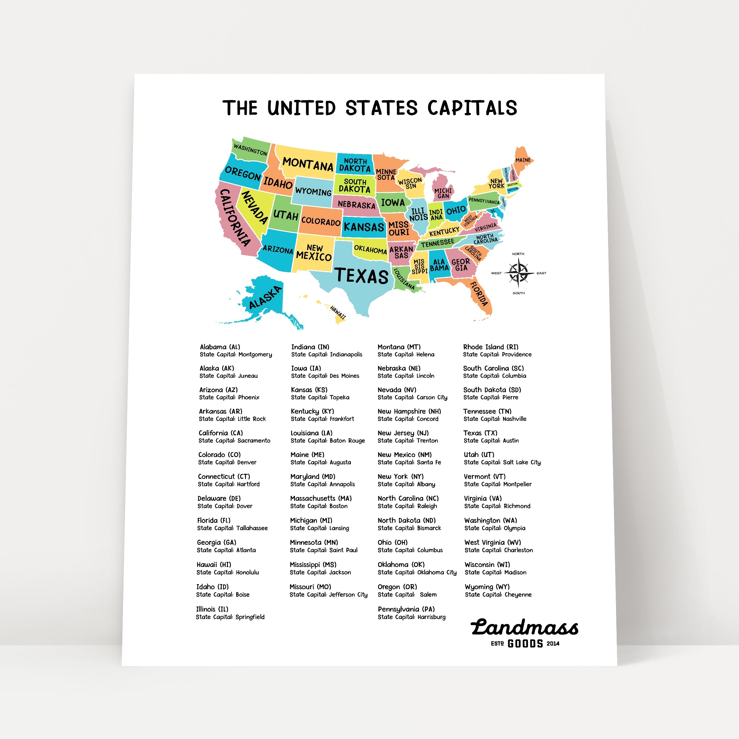 18x24 United States Map Of America For Kids State Capitals Worksheets Library