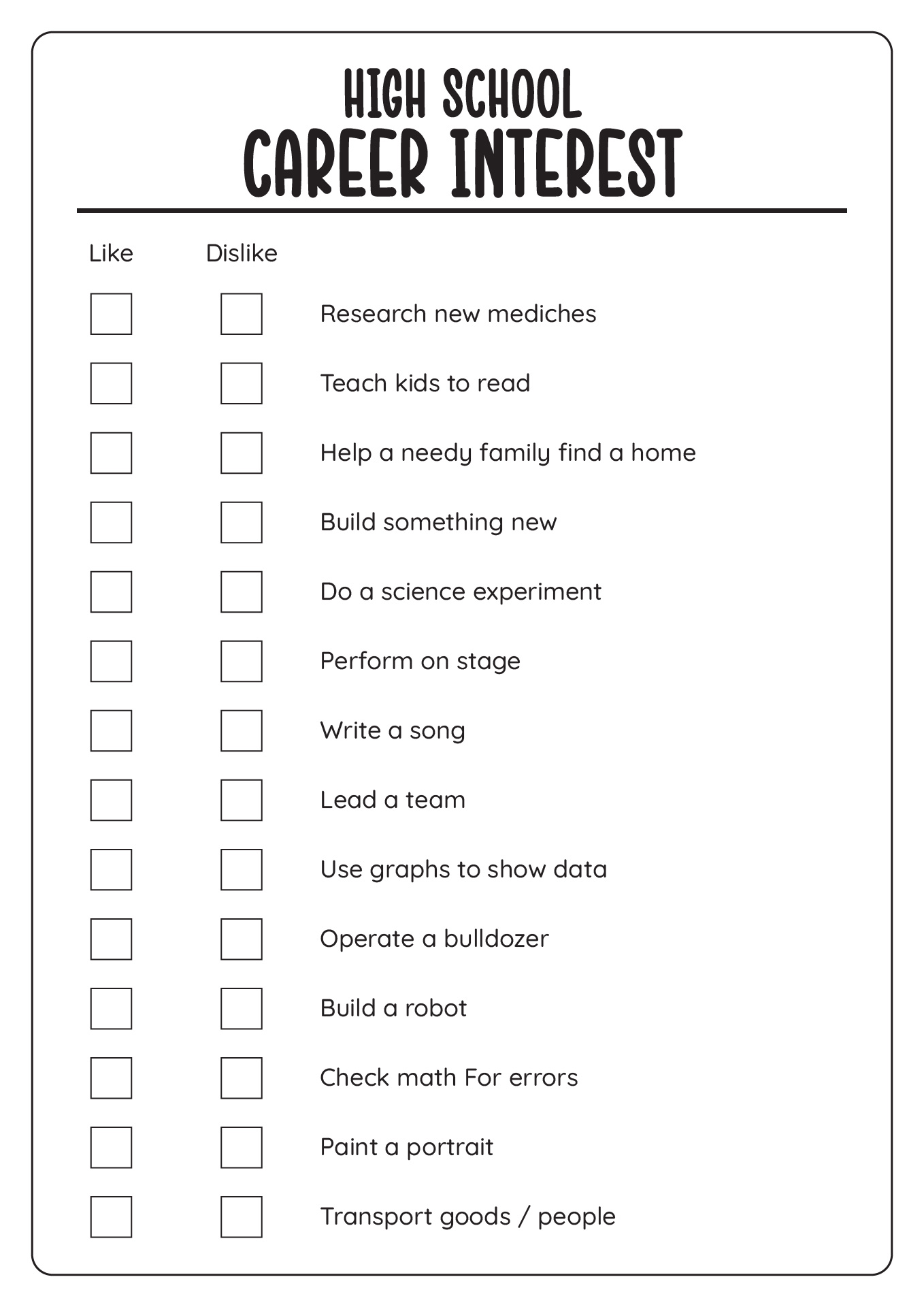 free printable career interest inventory