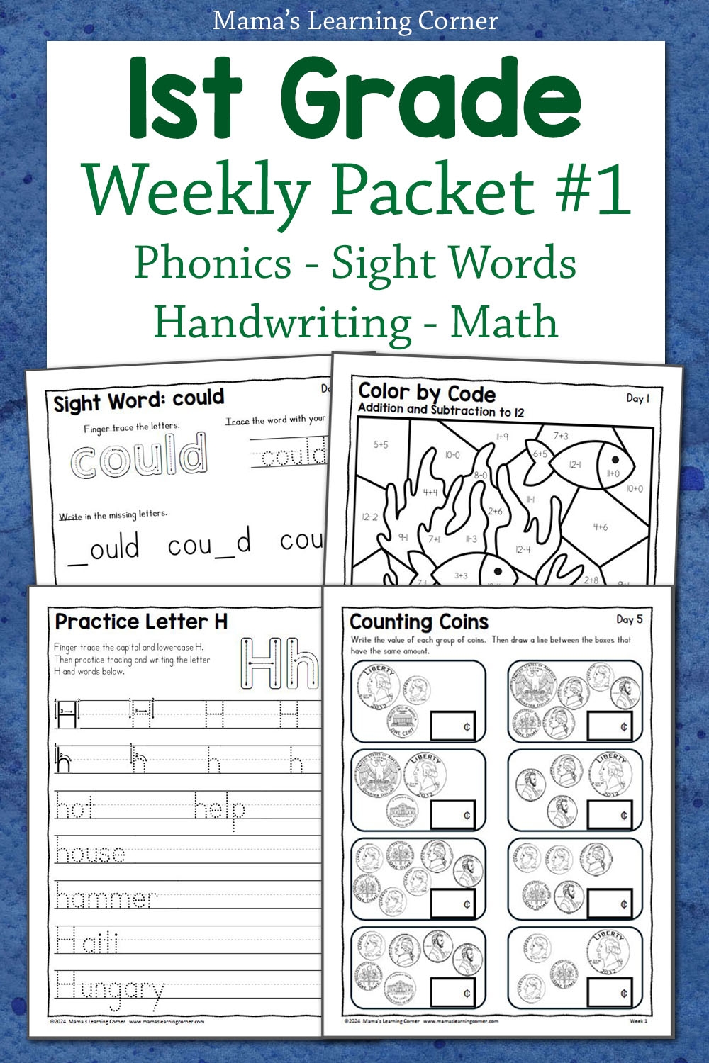 1st Grade Summer Review Worksheets Week 1