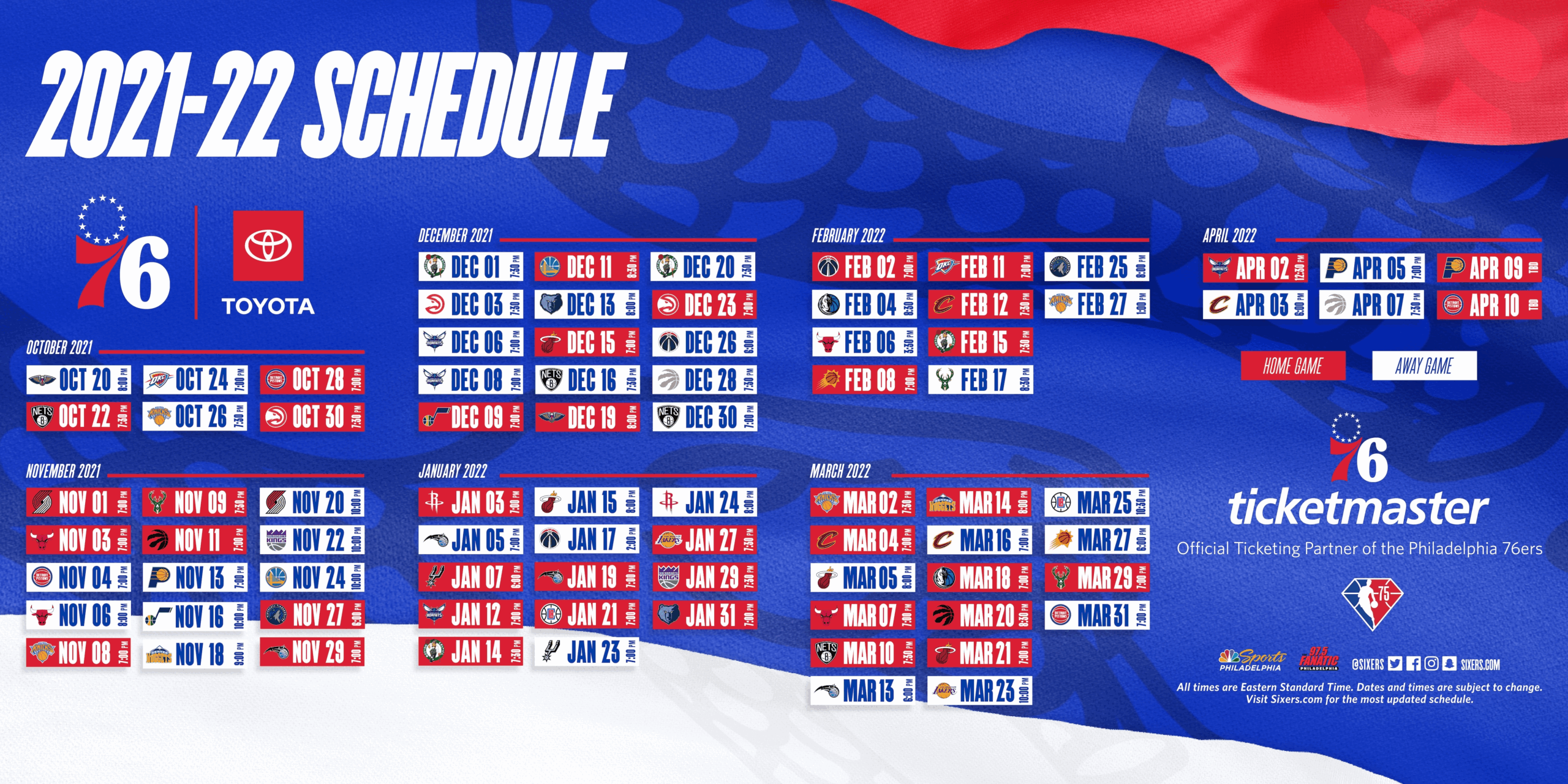2021 22 Philadelphia 76ers Schedule Released By NBA Philadelphia Sixers