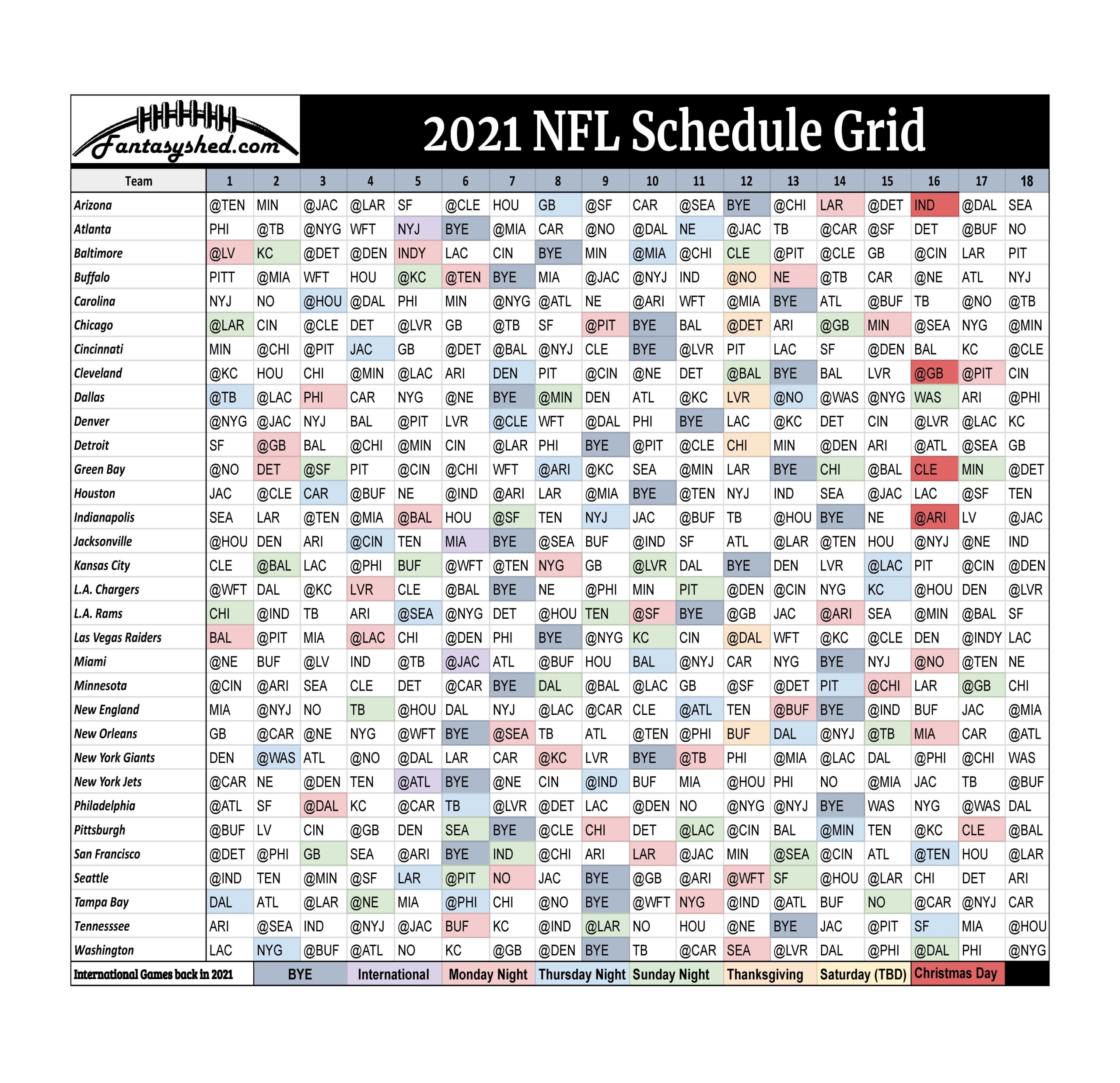 2021 NFL Schedule Fantasyshed