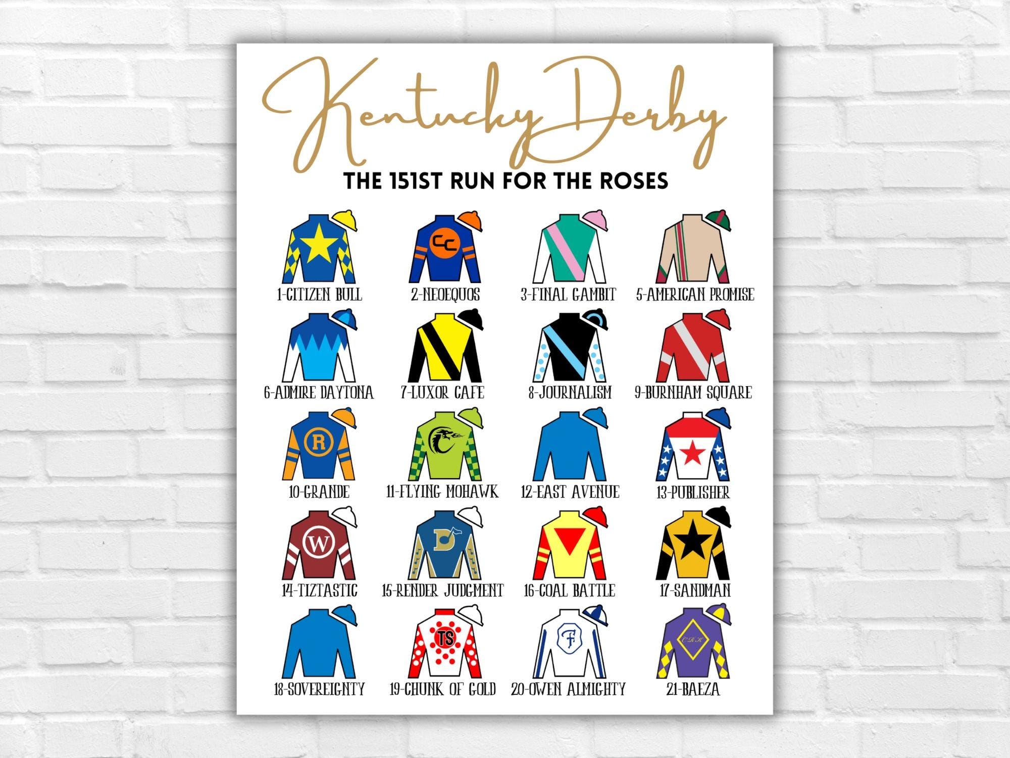 kentucky derby printable lineup