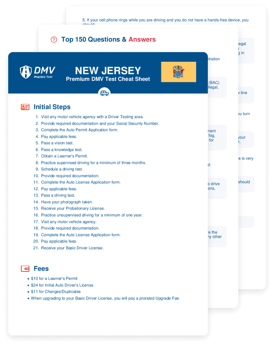 2025 New Jersey DMV Test Cheat Sheet 99 Pass Rate