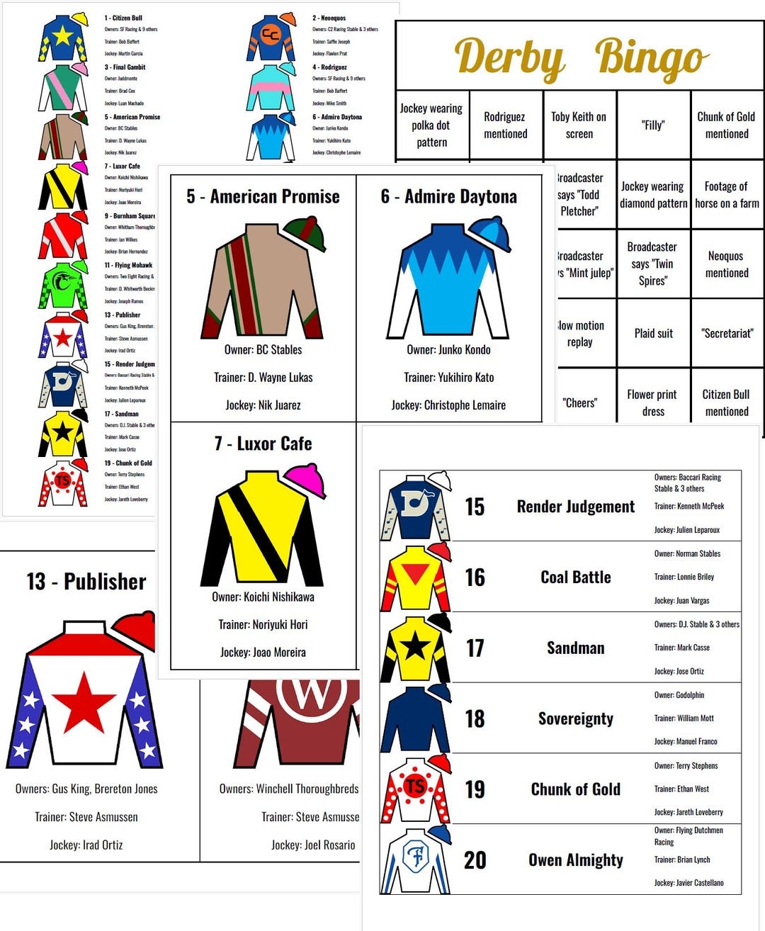 2025 Printable Kentucky Derby Roster U0026 Bingo BAEZA ADDED links Included To Download Updates Etsy Canada