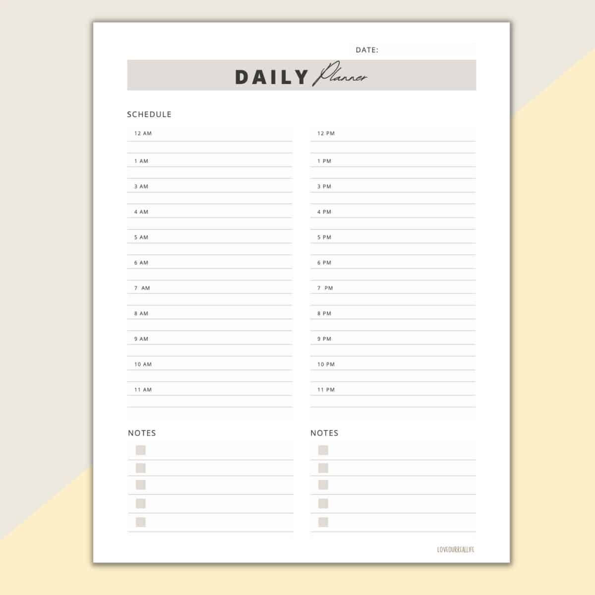 24 Hour Daily Schedule Template 1 Page Layout Printable Love Our Real Life