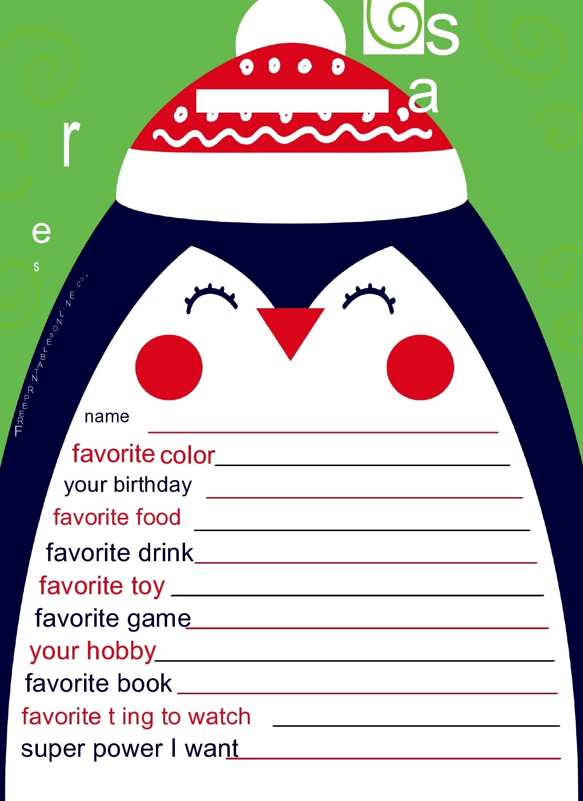 secret santa questionnaire printable free