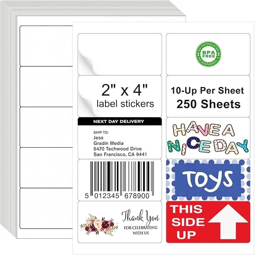 2x4 Label Stickers 2500 Matte Printable Sticker Labels For Address Labels Mailing Labels Shipping Labels Sticker Making Label Paper 8 5 X 11 For Laser Inkjet Printer 10 Up Per Sheet 250 Sheets Amazon sg Office Products
