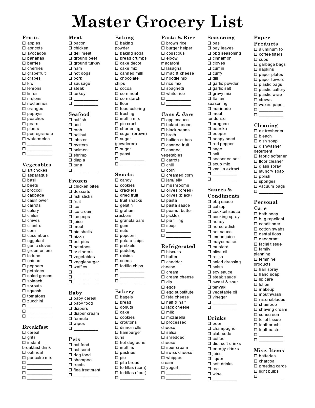 free printable grocery list for seniors