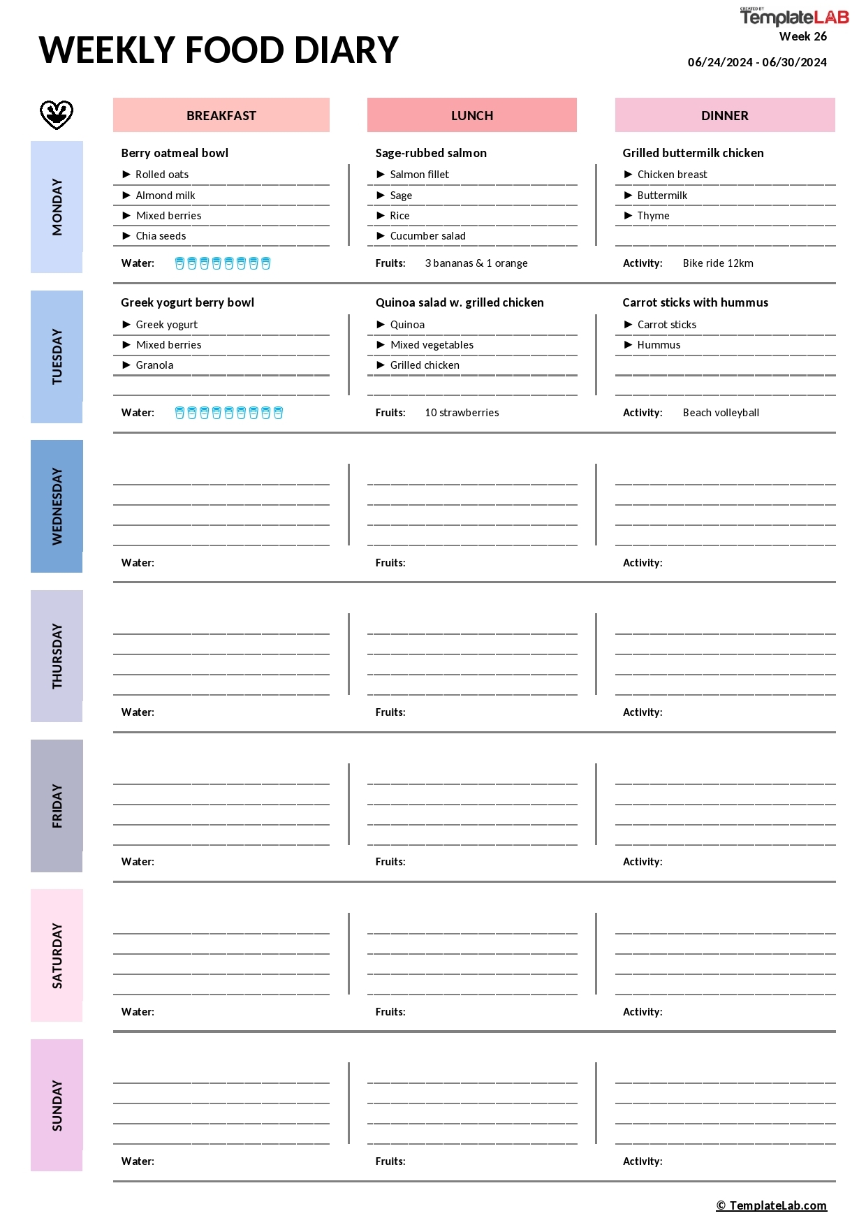 49 Simple Food Diary Templates U0026 Food Log Examples
