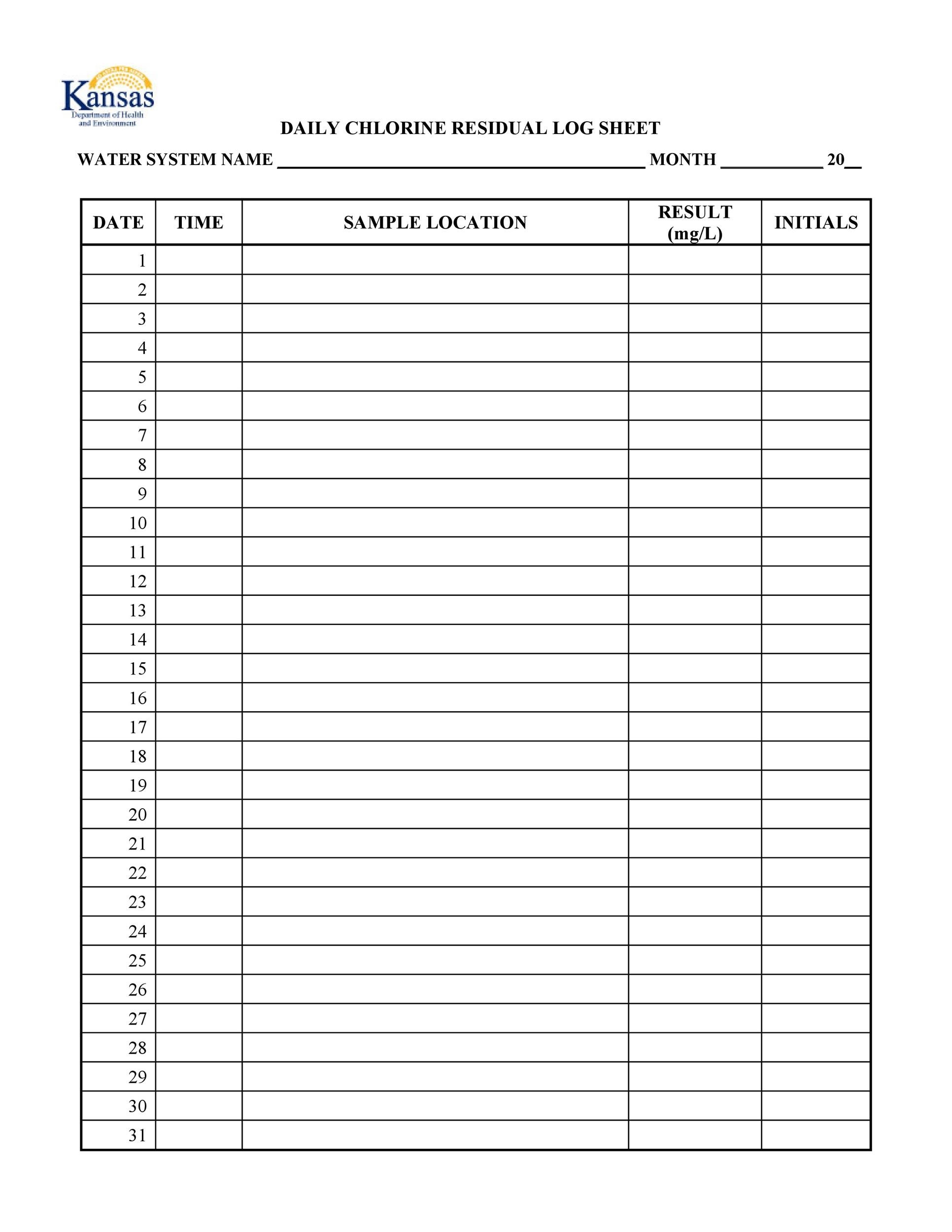 daily printable blank log sheet template