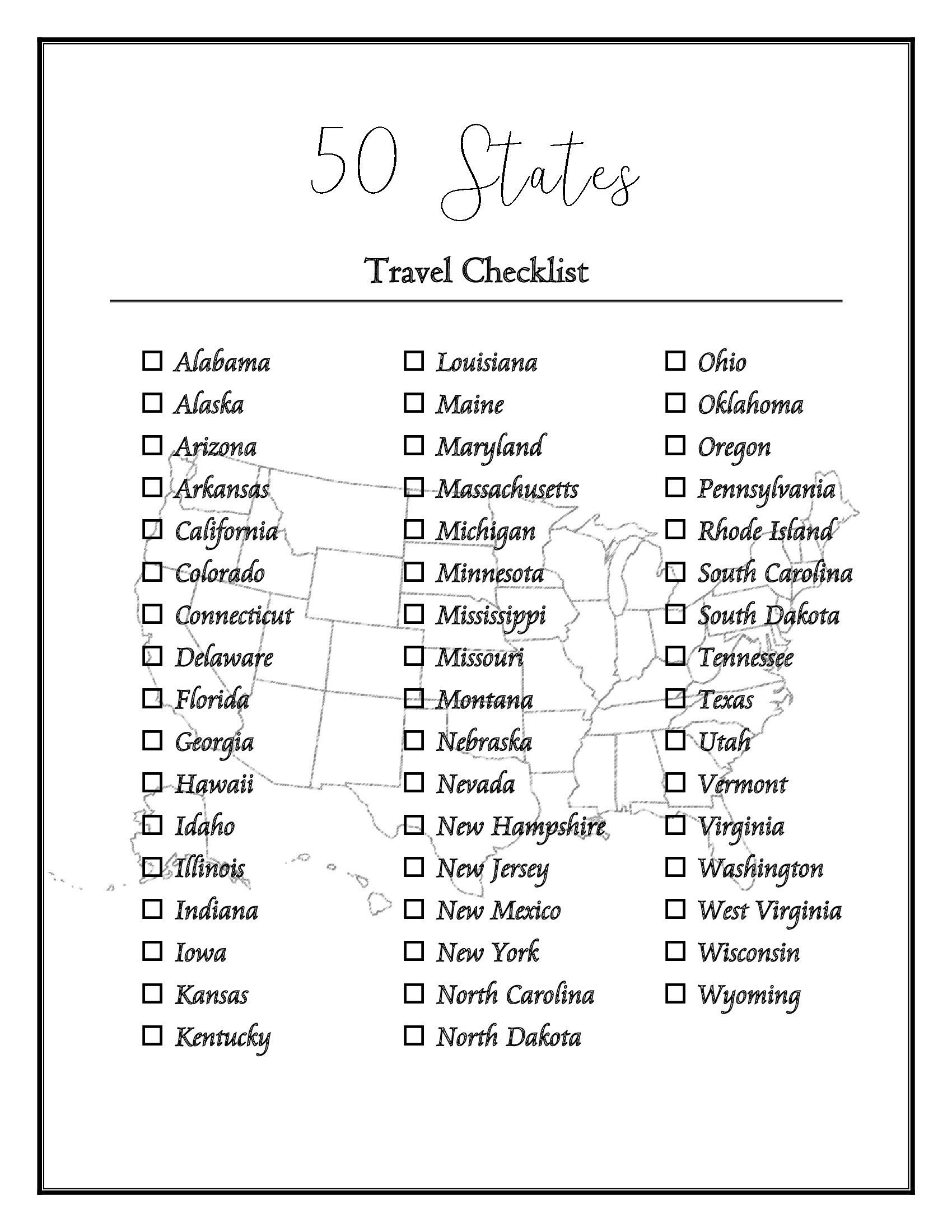 50 US States Checklist
