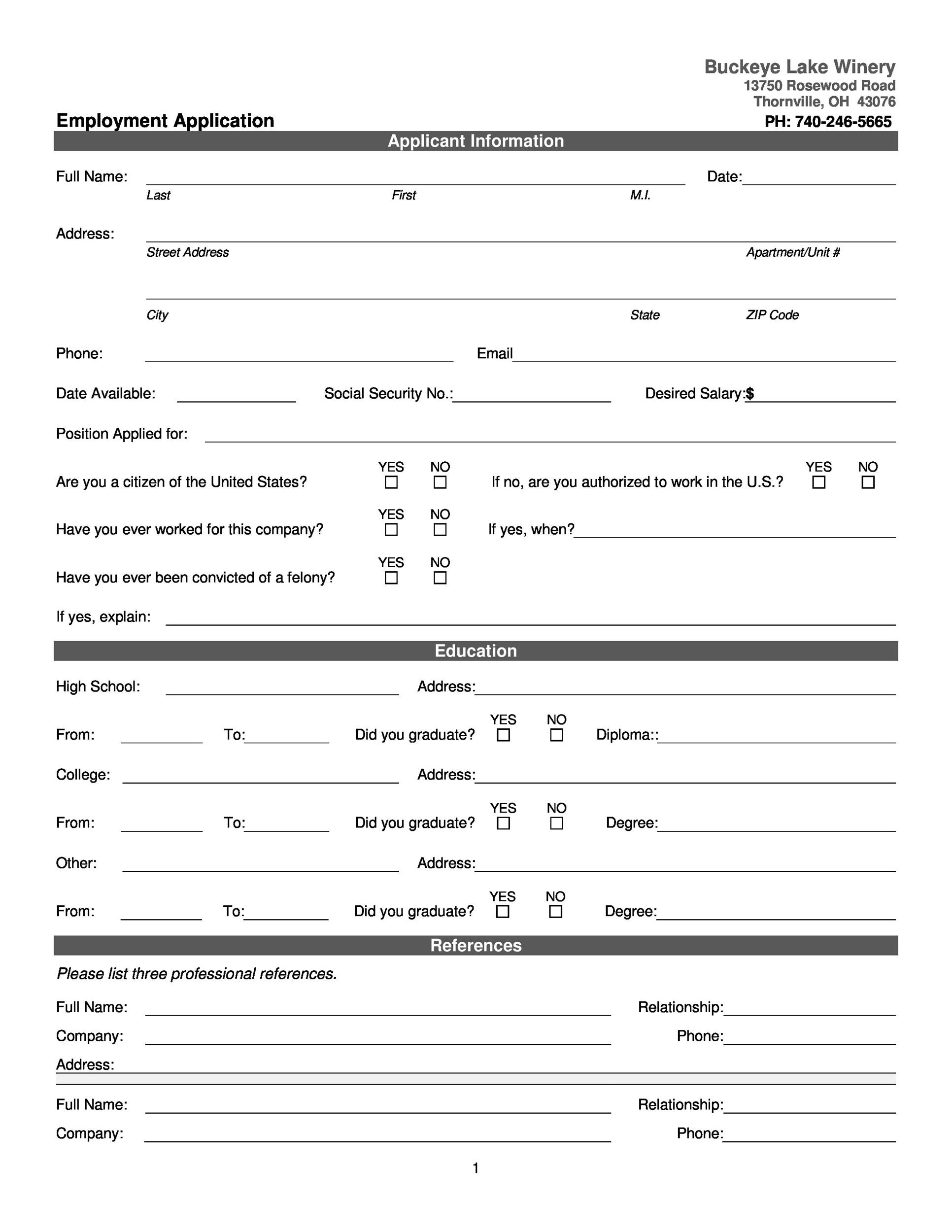 56 Free Employment U0026 Job Application Form Templates Printable 