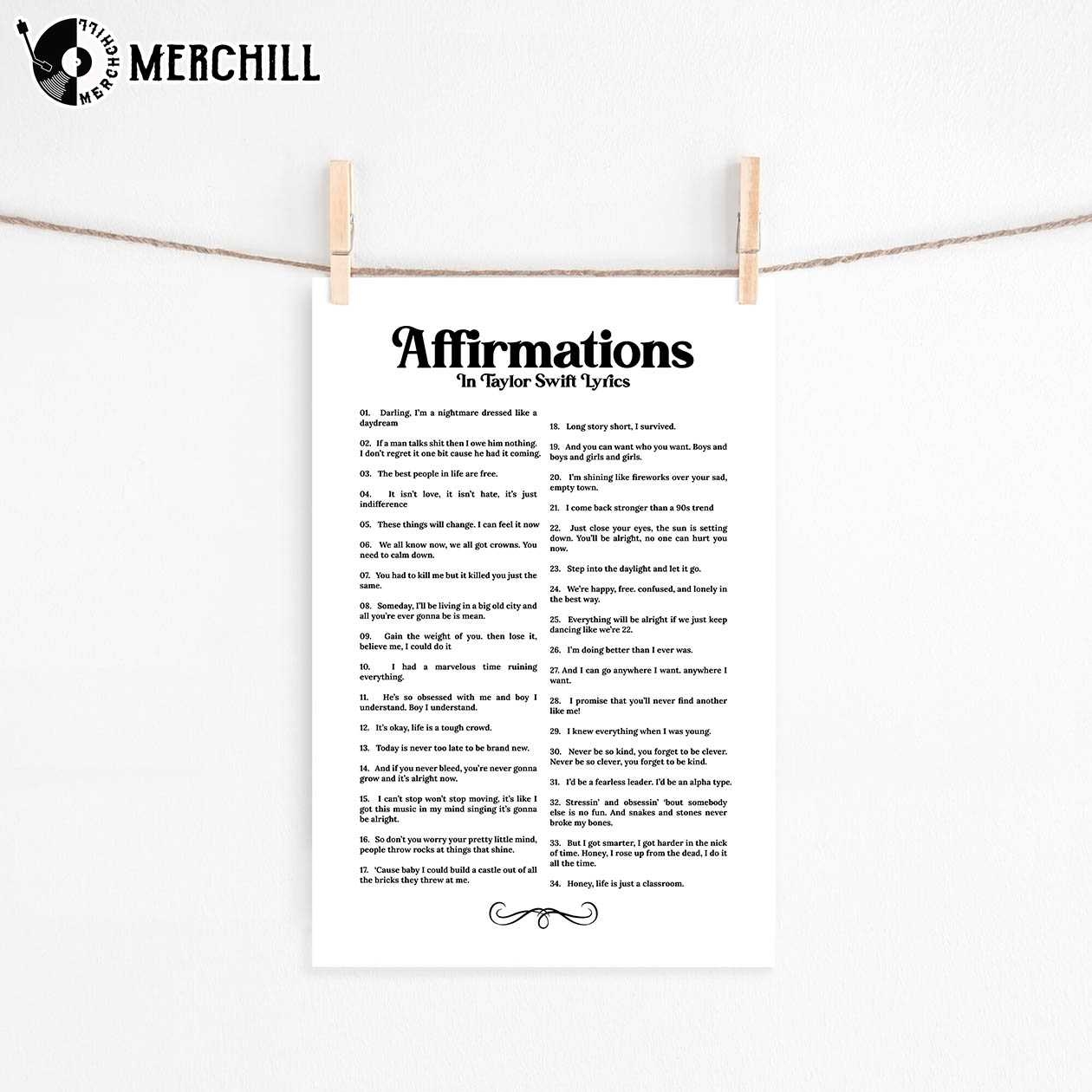 Affirmations In Taylor Swift Lyrics Poster Gift For Swiftie Happy Place For Music Lovers