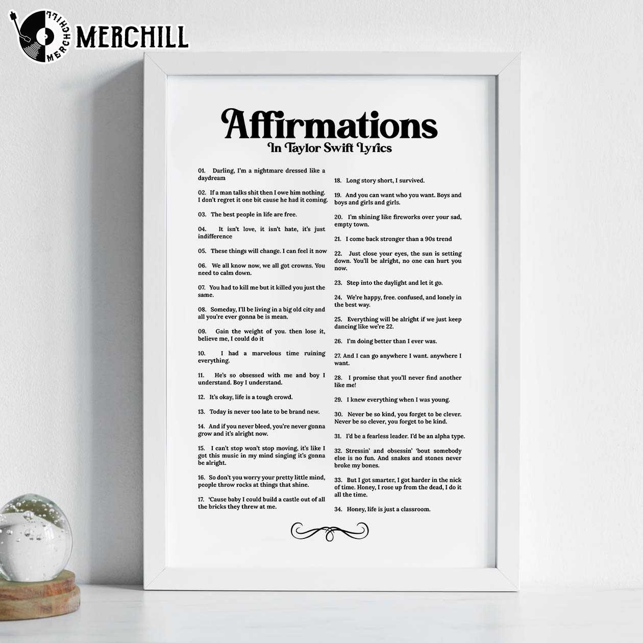 Affirmations In Taylor Swift Lyrics Poster Gift For Swiftie Happy Place For Music Lovers