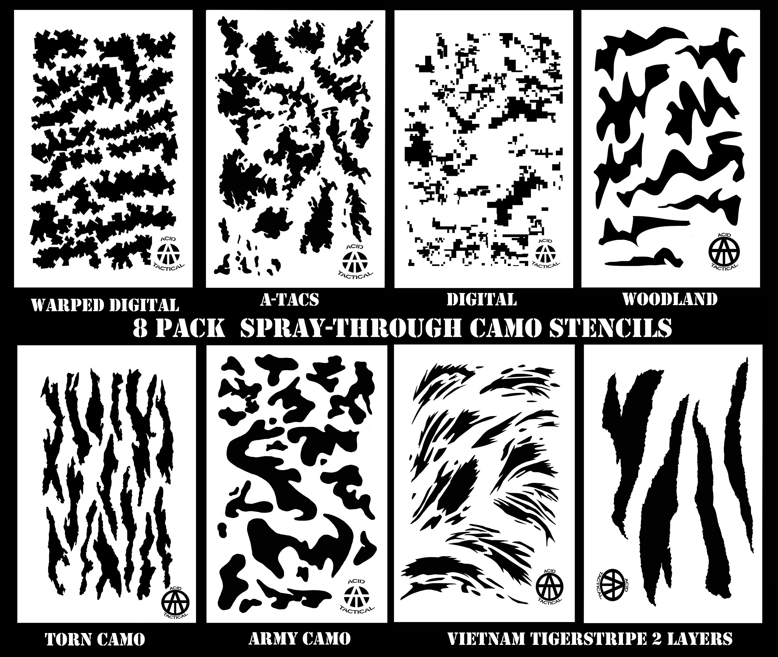 Airbrush Gun 4pk ADHESIVE Camouflage Spray Paint Gun Stick on Stencils TAC Acid Tactical