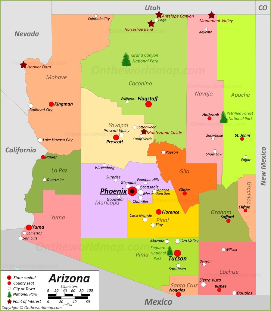 free printable map of arizona