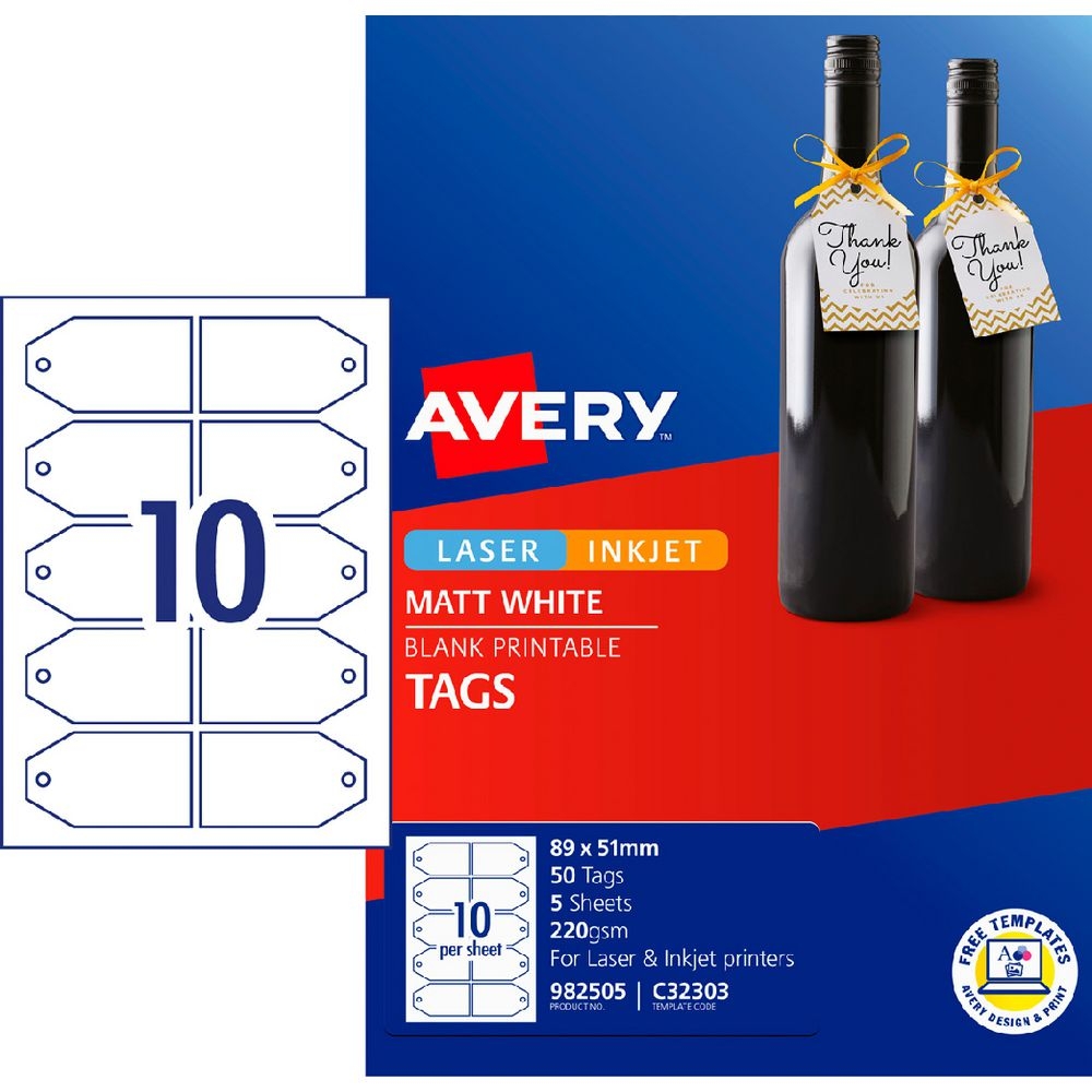 Avery 10UP Inkjet Laser Gift Tags 89 X 51mm 5 Sheets Officeworks