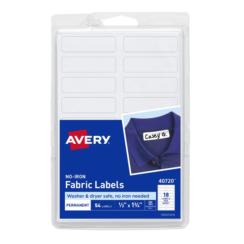 Avery No Iron Fabric Labels Rectangular White Non Printable 40720