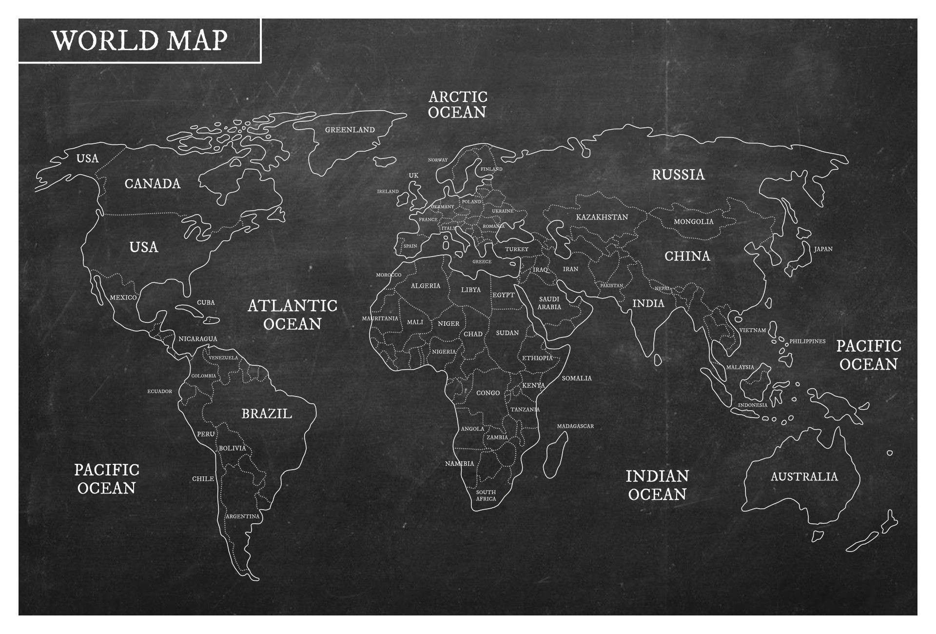 Black And White World Map 20 Free PDF Printables Printablee