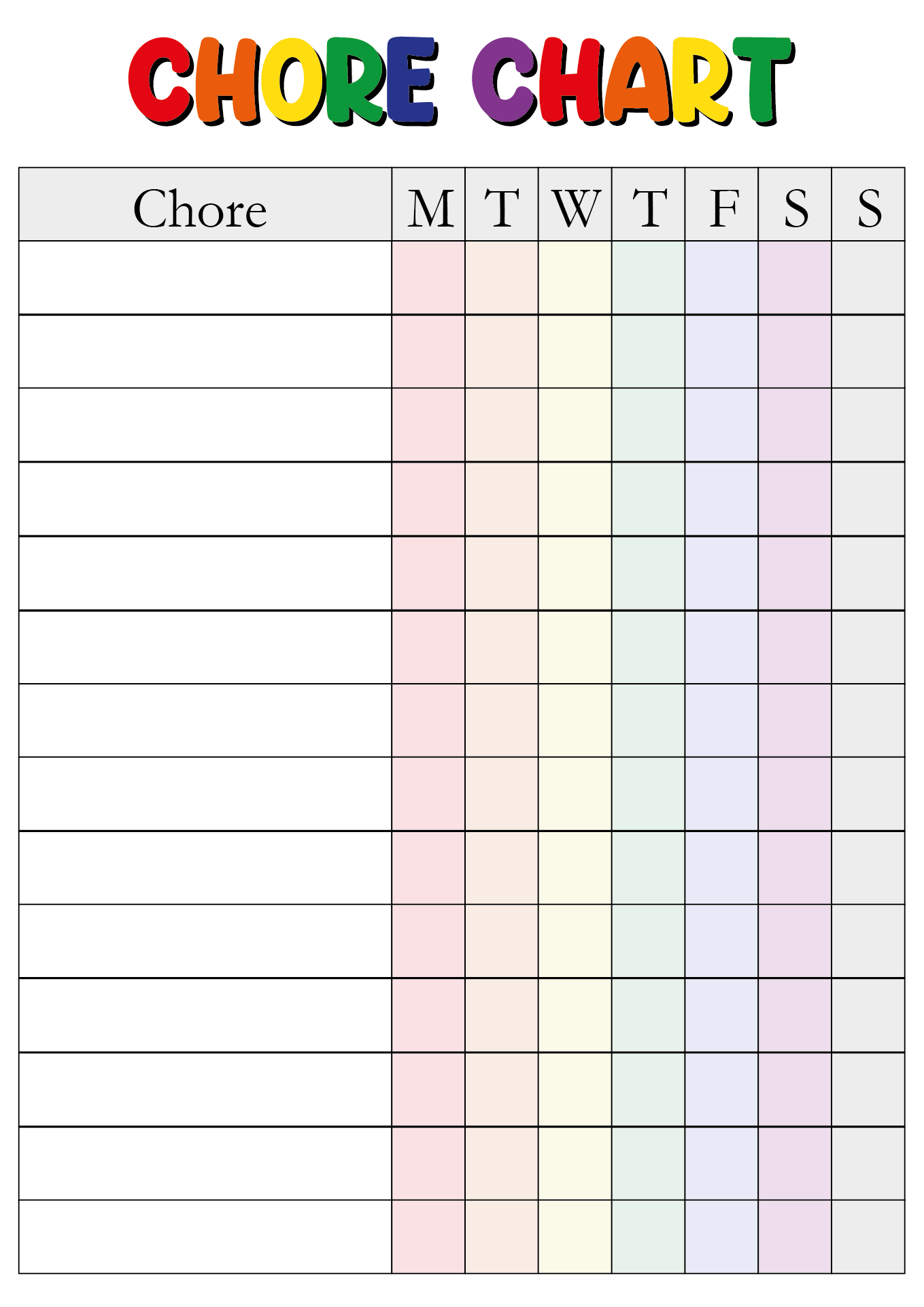 printable charts blank
