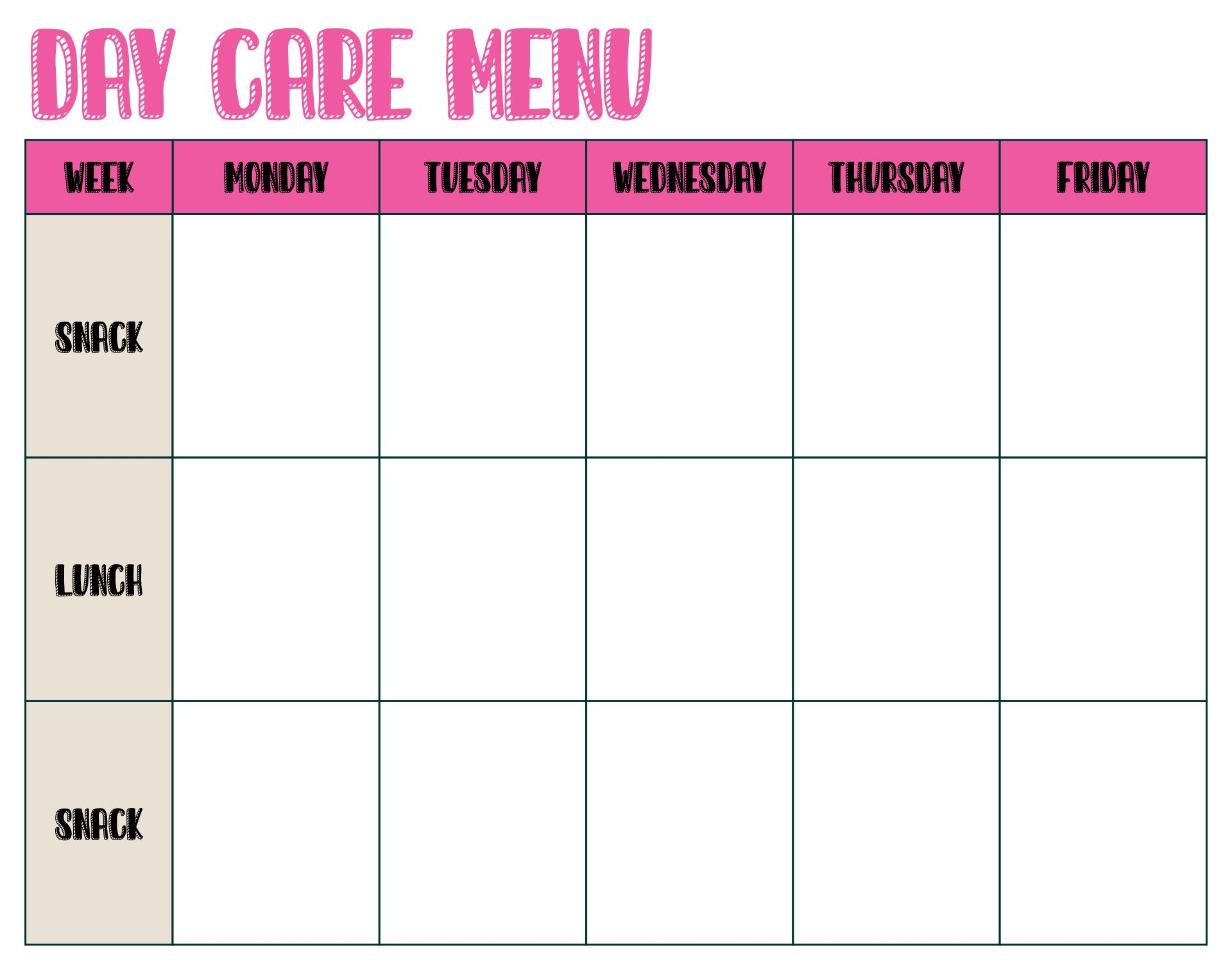 Blank Menu For Day Care 10 Free PDF Printables Printablee