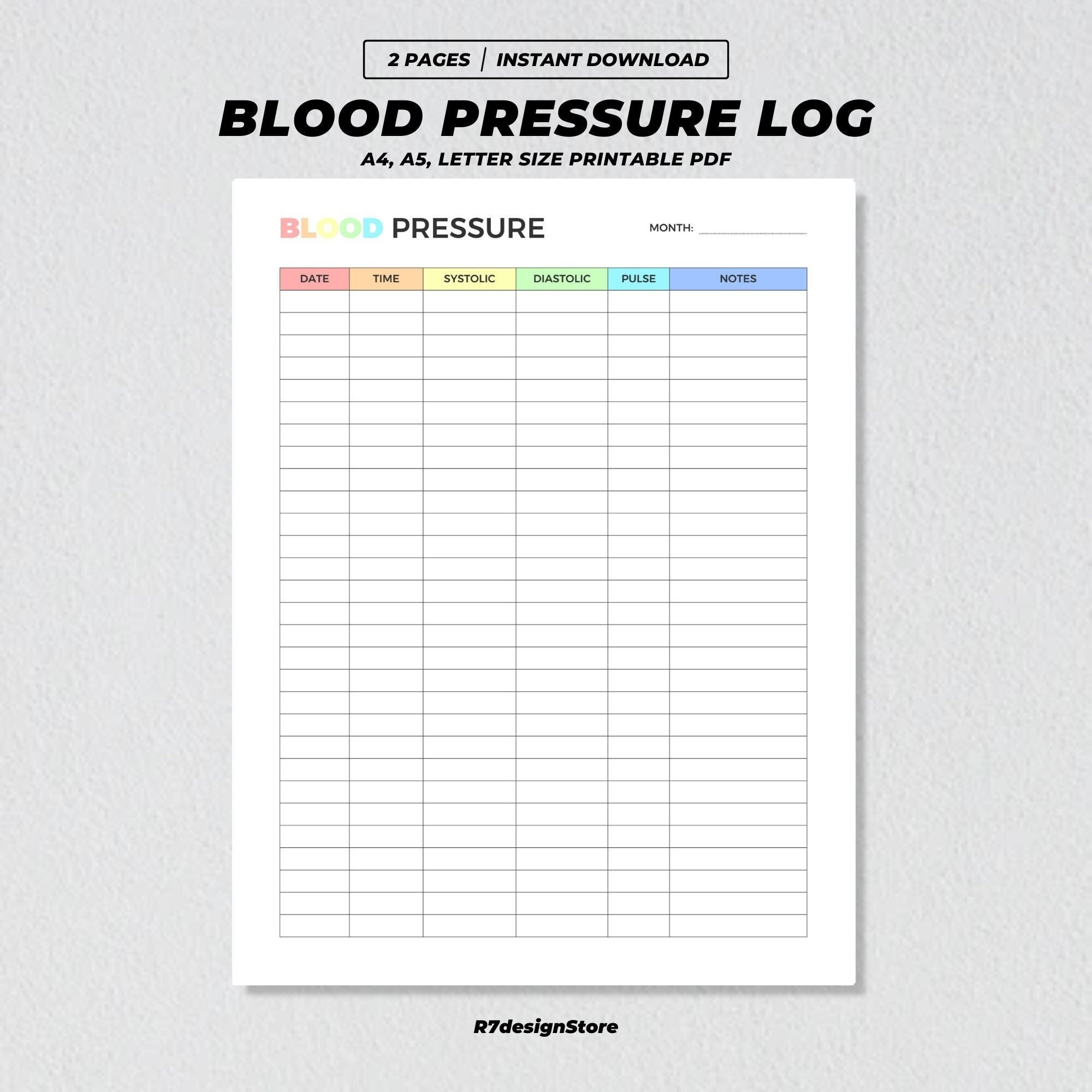 Blood Pressure Log Tracker Printable High Blood Pressure Record Journal Medical Chart Heart Rate Tracking Daily Hypertension BP Check Etsy Australia