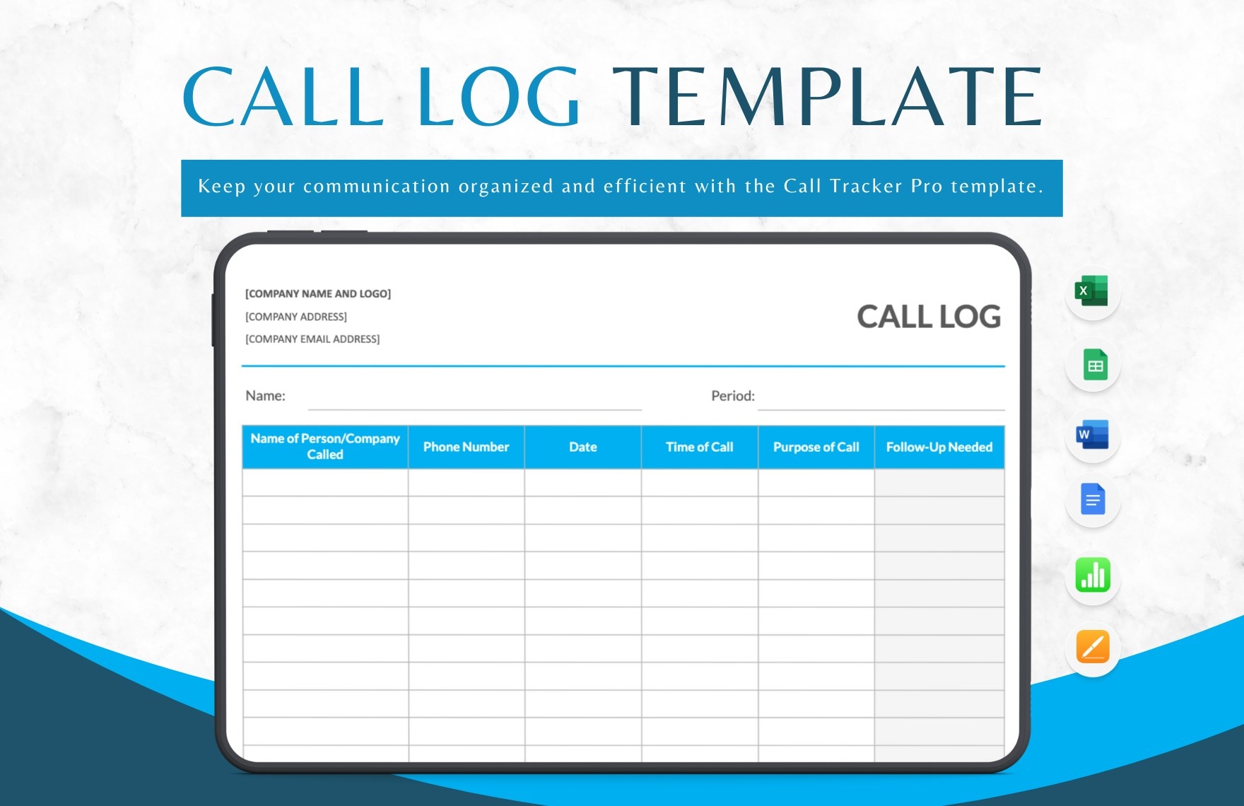 excel printable call log template