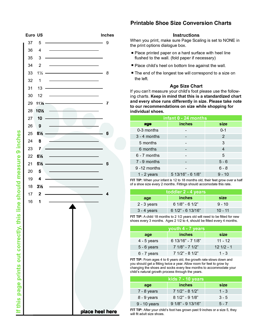 Childrenu0026 039 s Foot Measure Printable Foot Size Printable Chart Great
