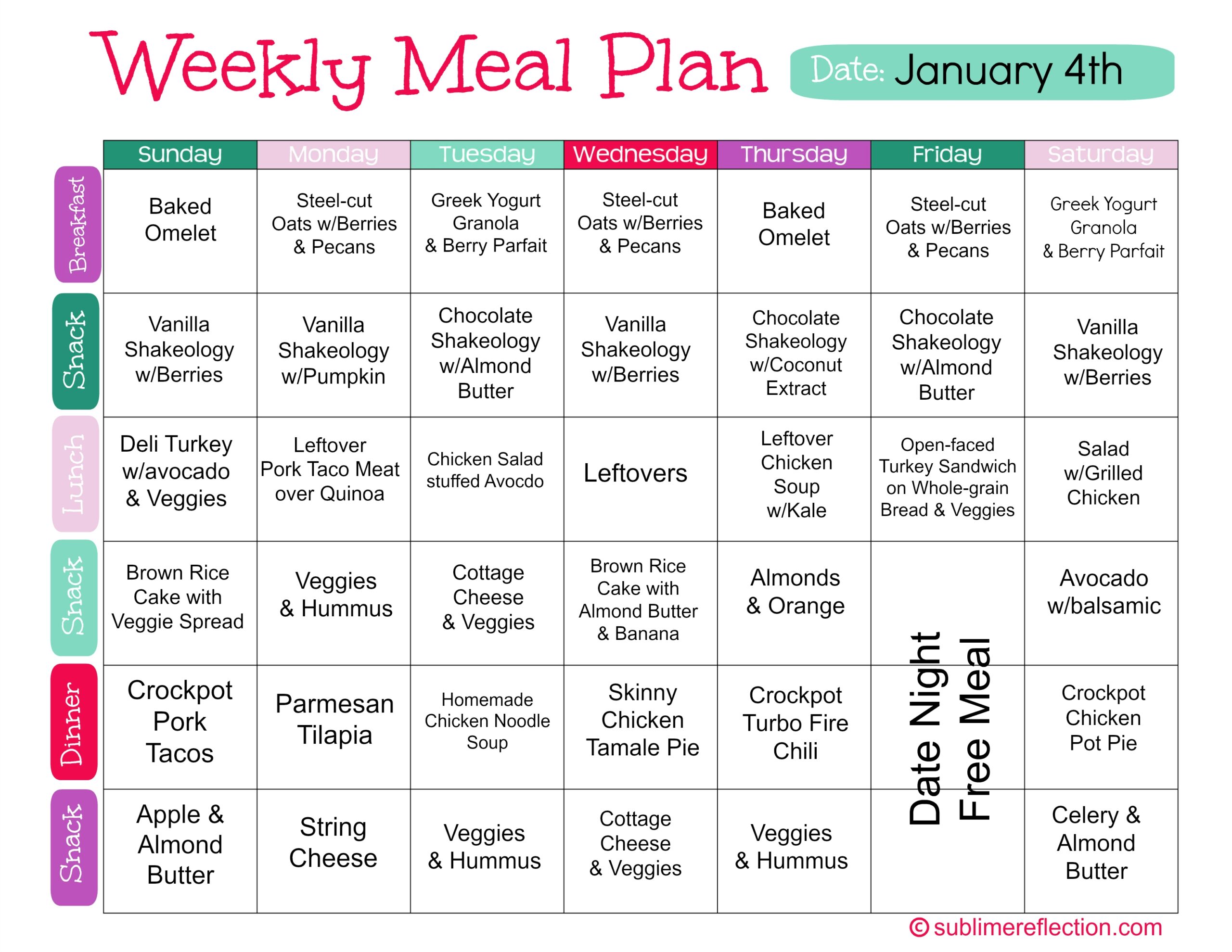 printable clean eating meal plan