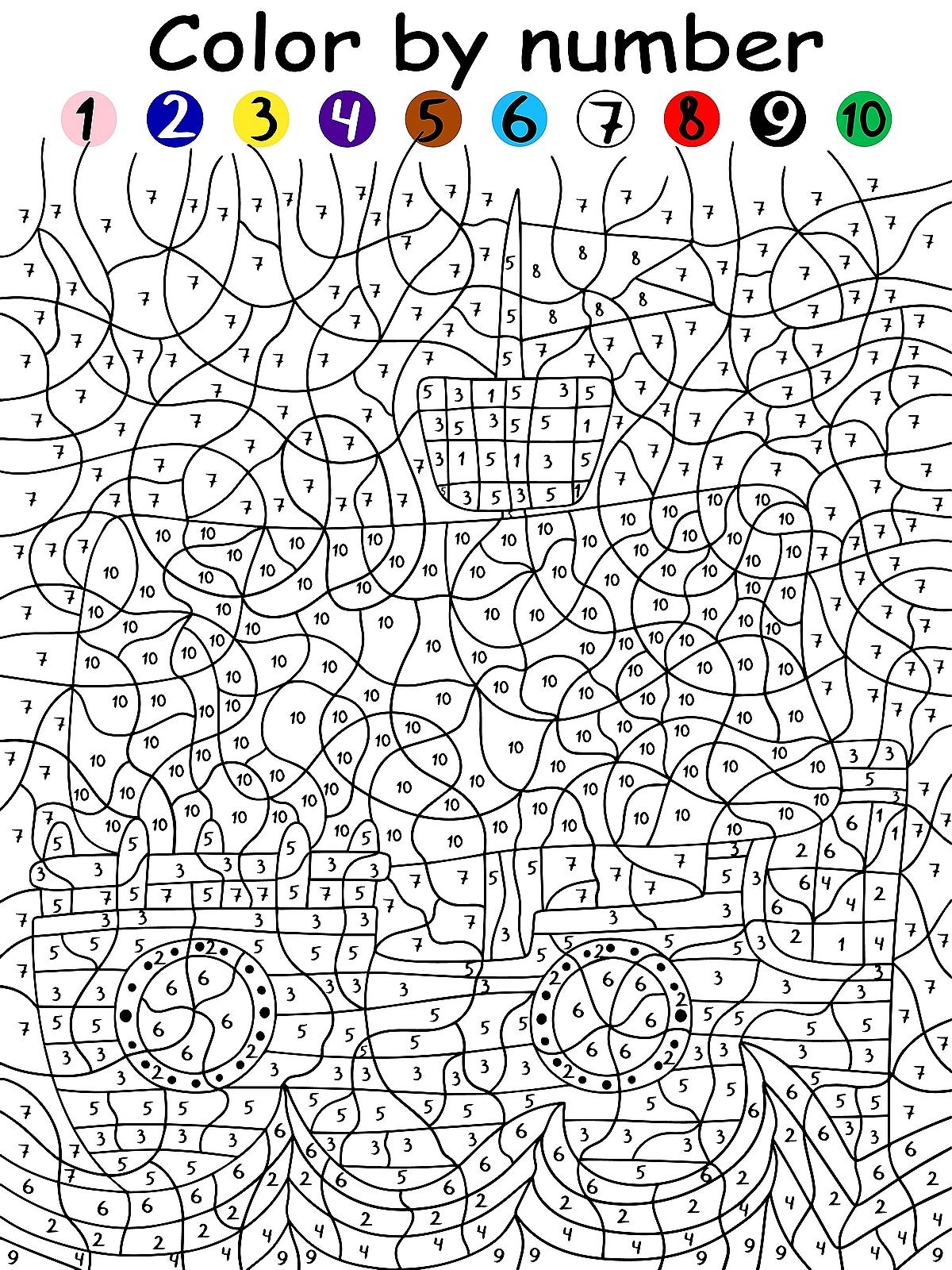 free color by number printable pages