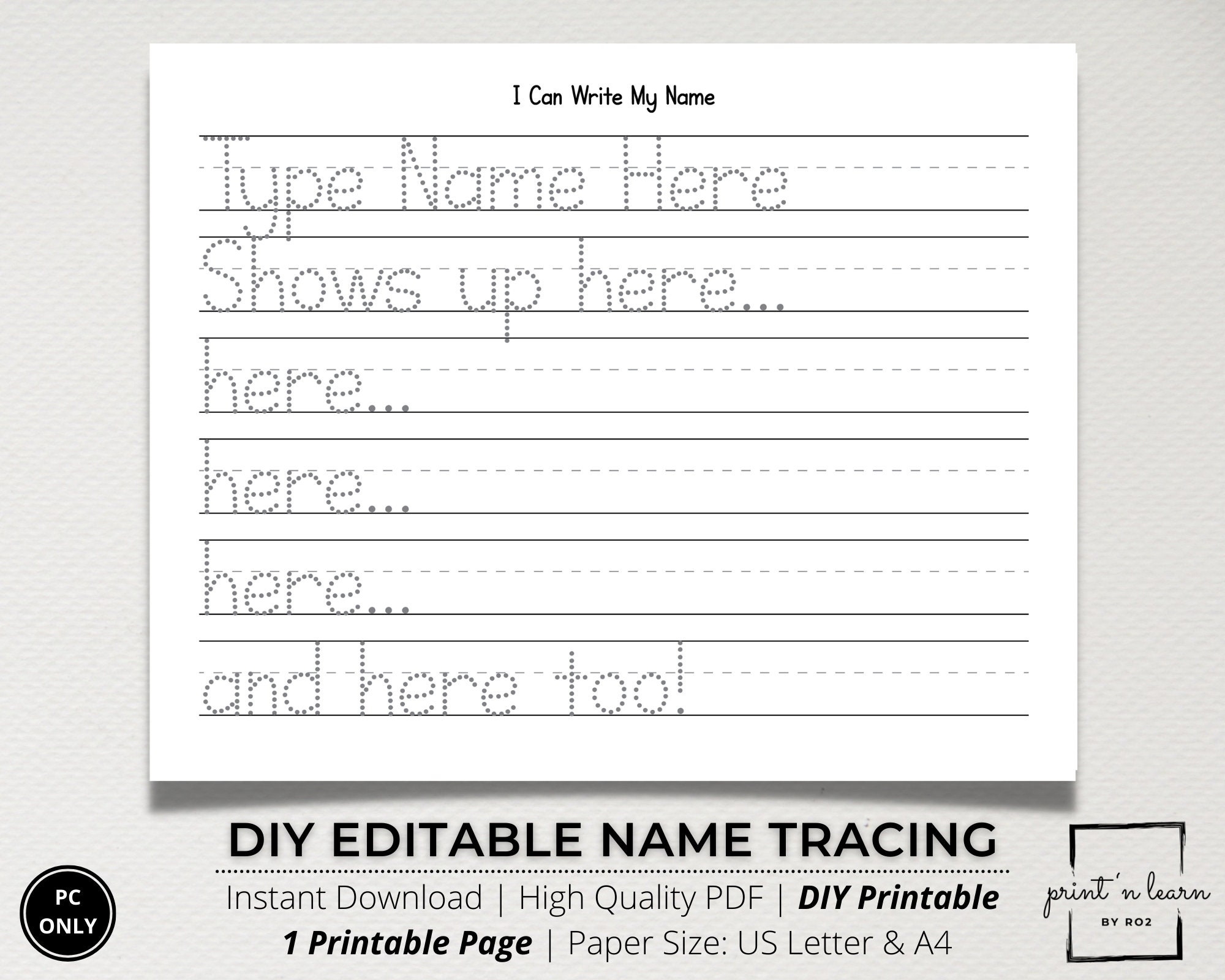 Custom Name Tracing Sheet Handwriting Practice Name Writing 