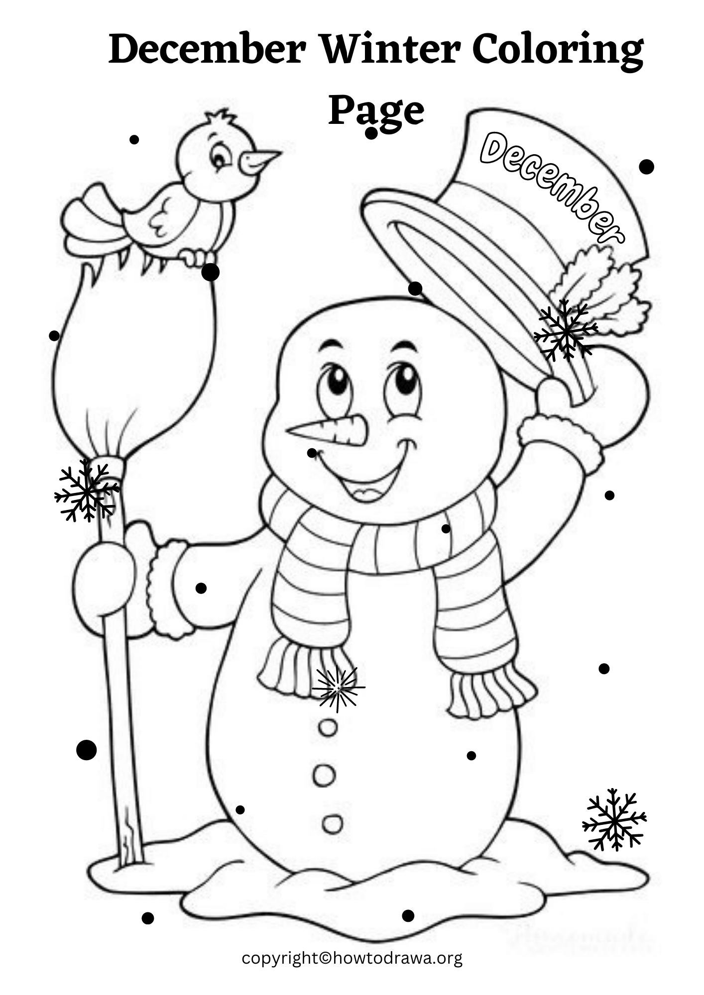 December Winter Coloring Page For Kids Free Printable 