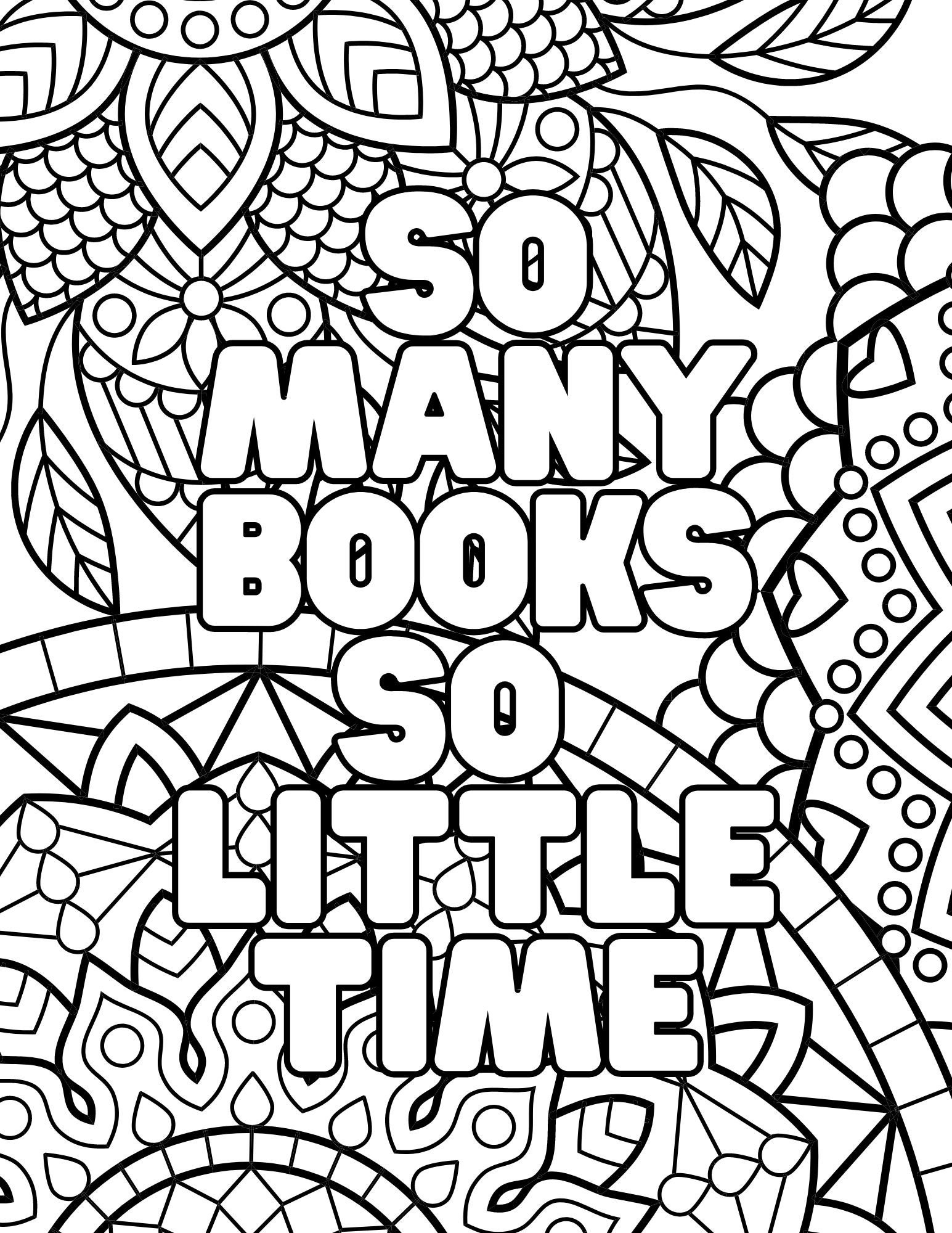 Digital Download 25 Bookish Coloring Pages Adult Coloring Book 
