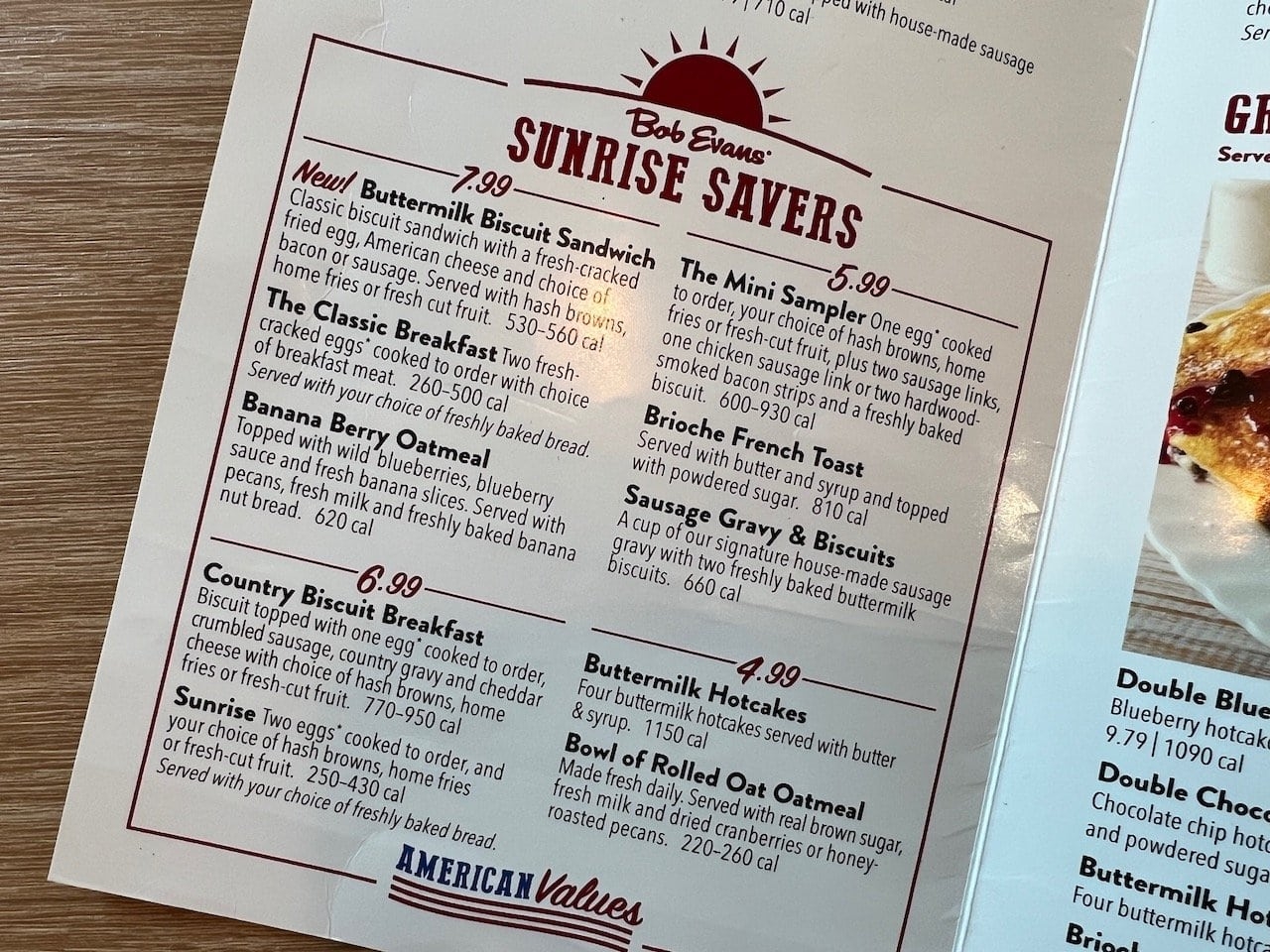Discover Bob Evans Budget Friendly American Values Menu 