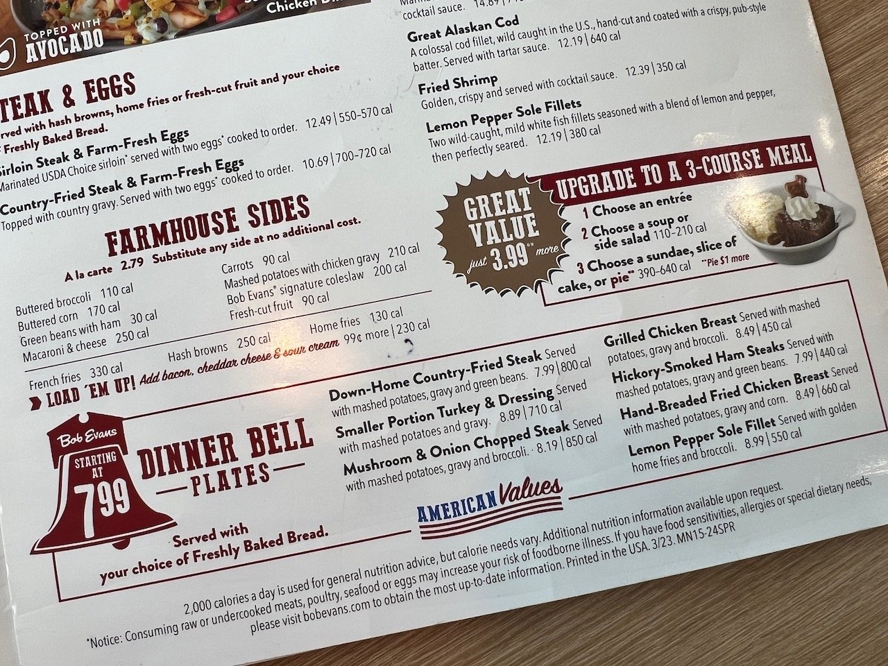 Discover Bob Evans Budget Friendly American Values Menu 