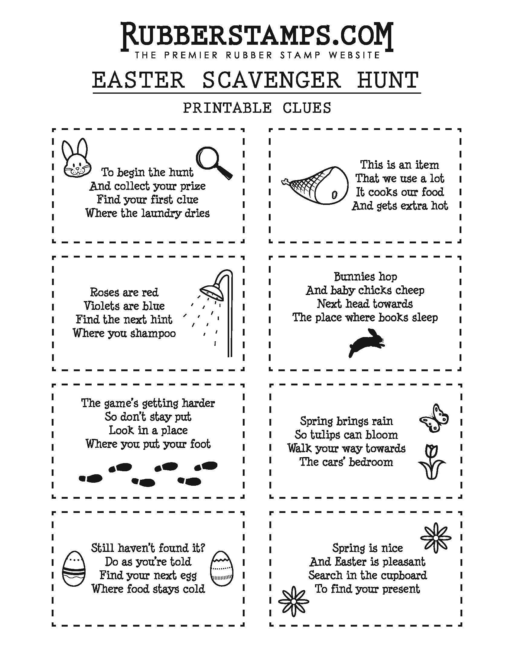 DIY Easter Scavenger Hunt Clues Free Printable RubberStamps 