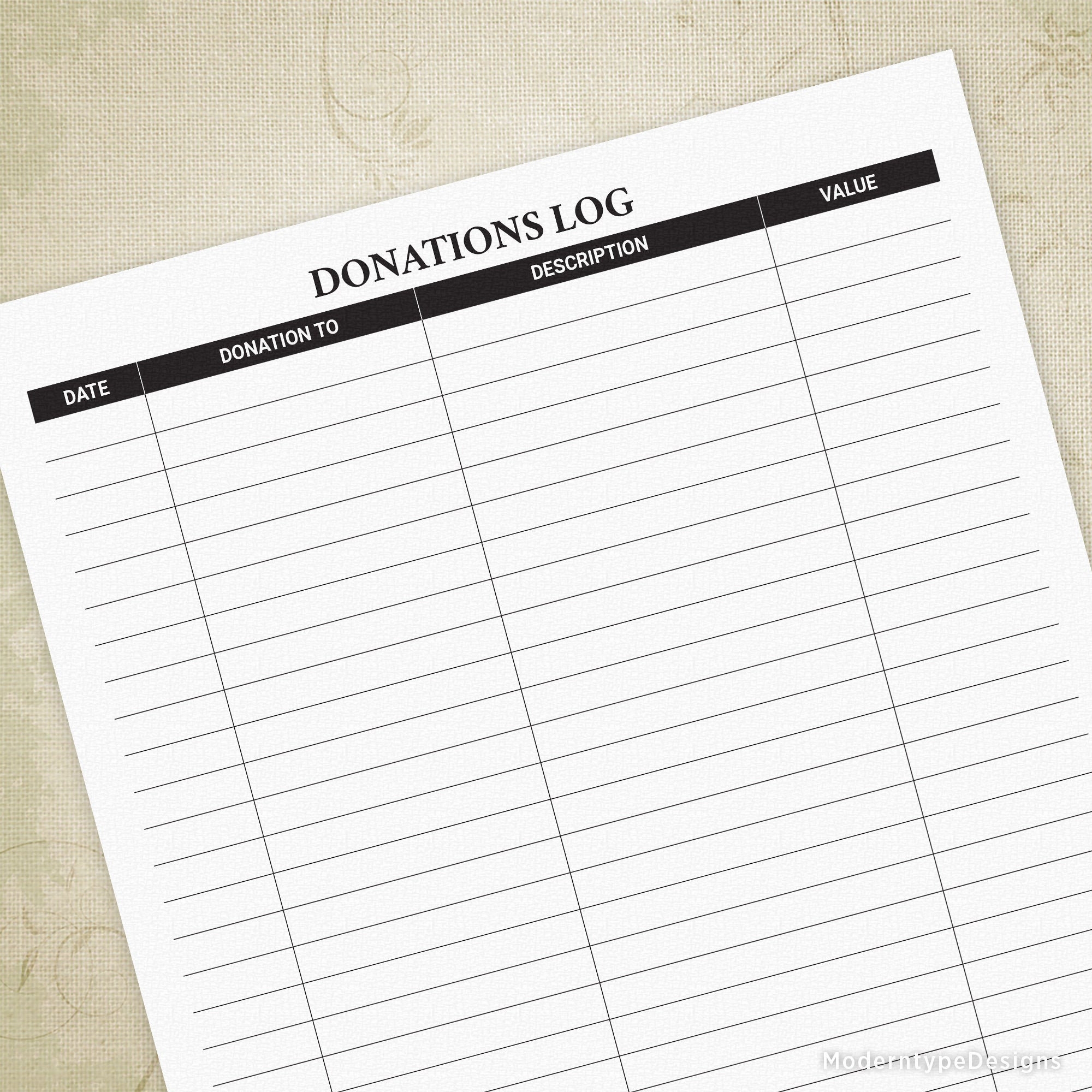 Donations Log Printable Charity Contribution List Gift Tracker 