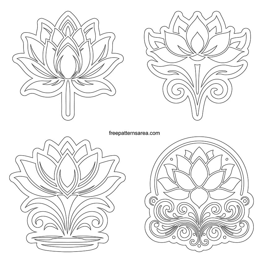 Download Printable Lotus Flower Outline Templates PDF FreePatternsArea