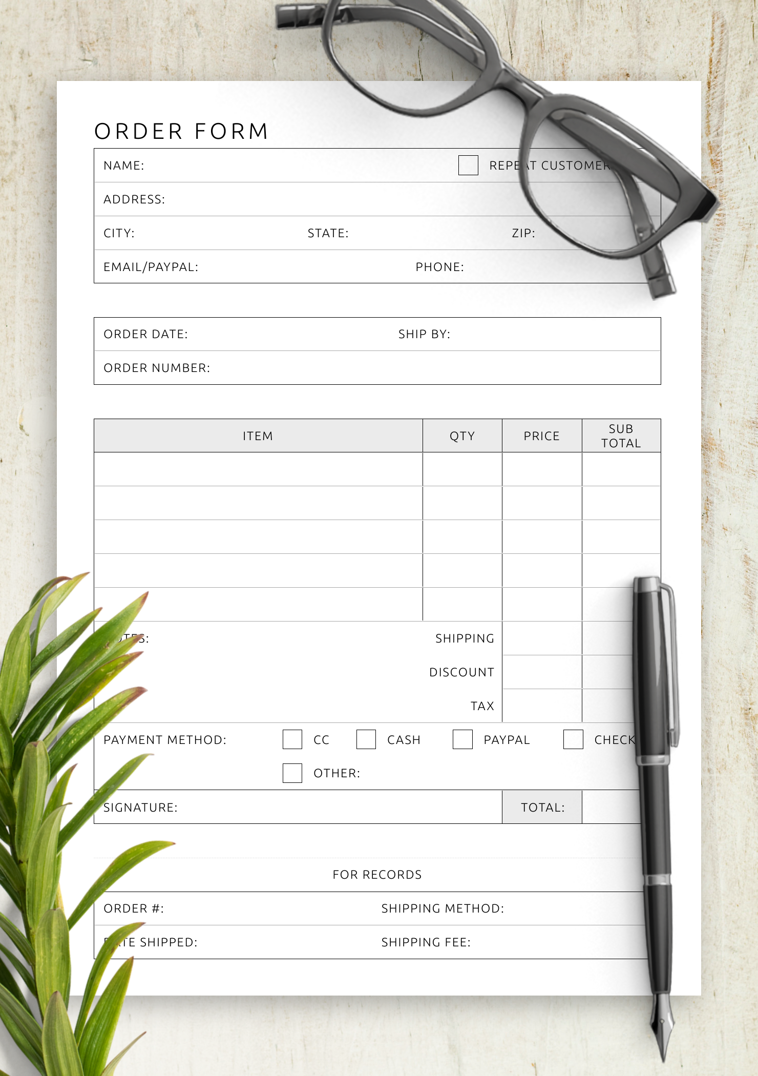 printable order forms