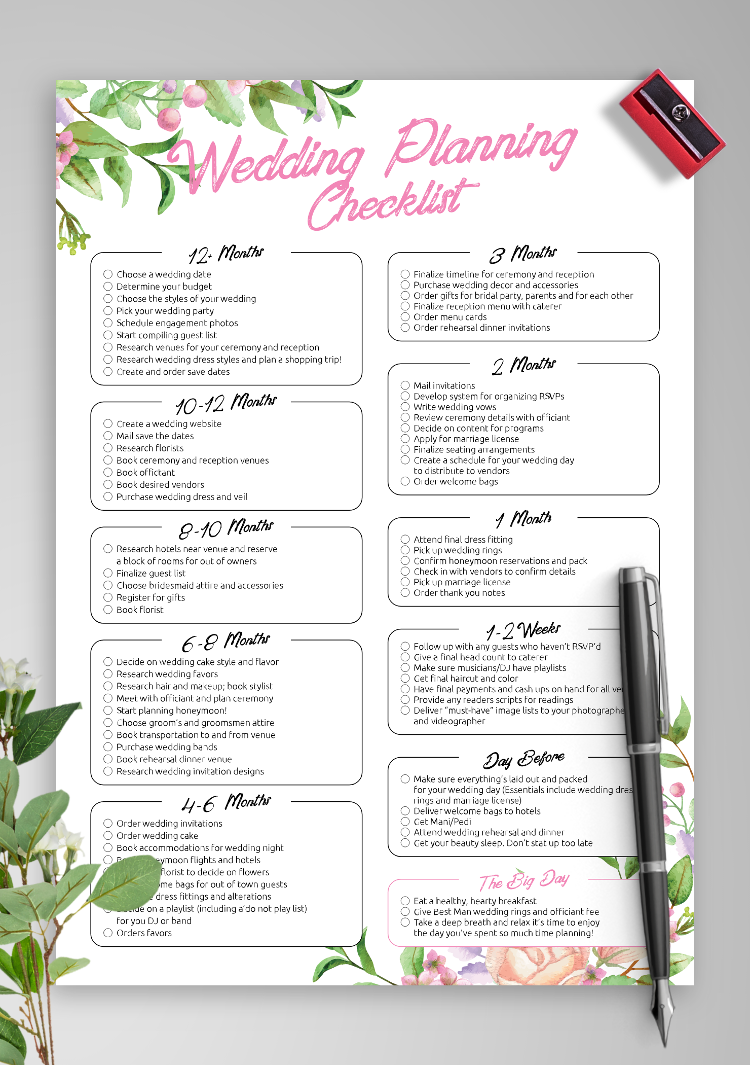 wedding check off list printable