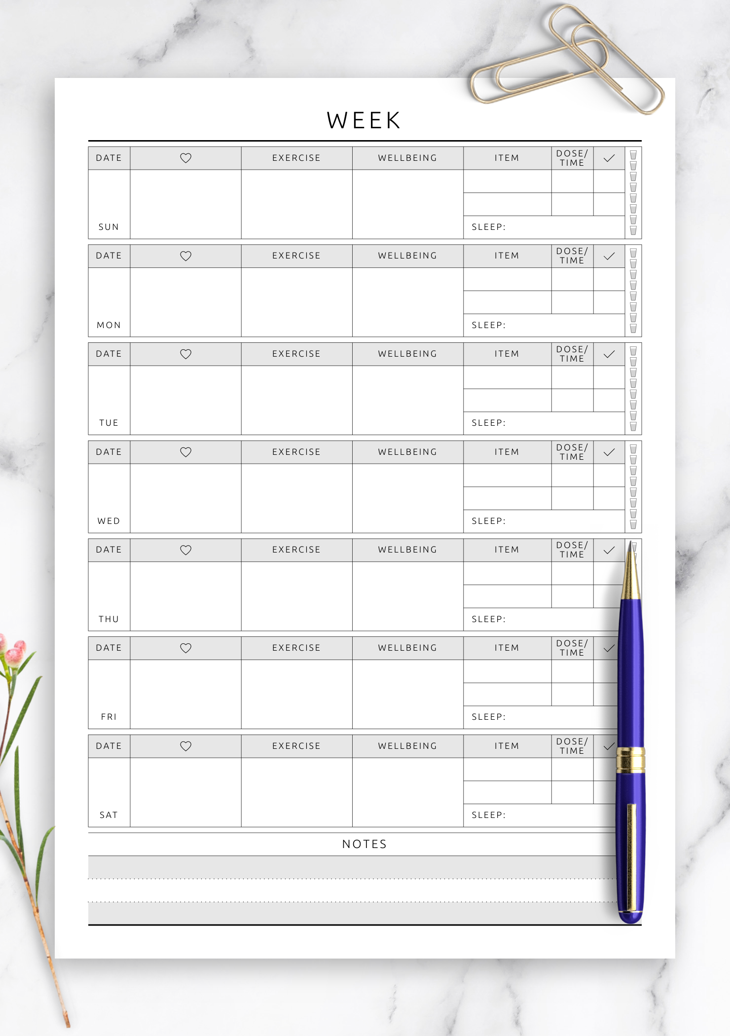 free printable weekly workout planner