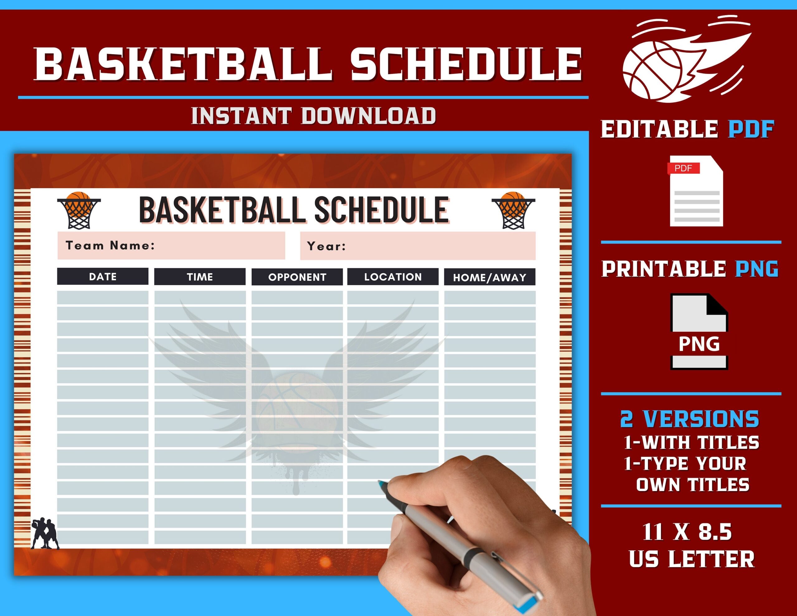 Editable Basketball Game Schedule Template Printable Basketball 