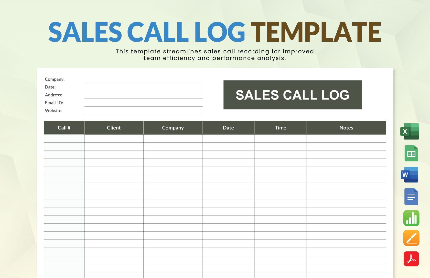 Editable Call Log Sheet Templates In Excel To Download