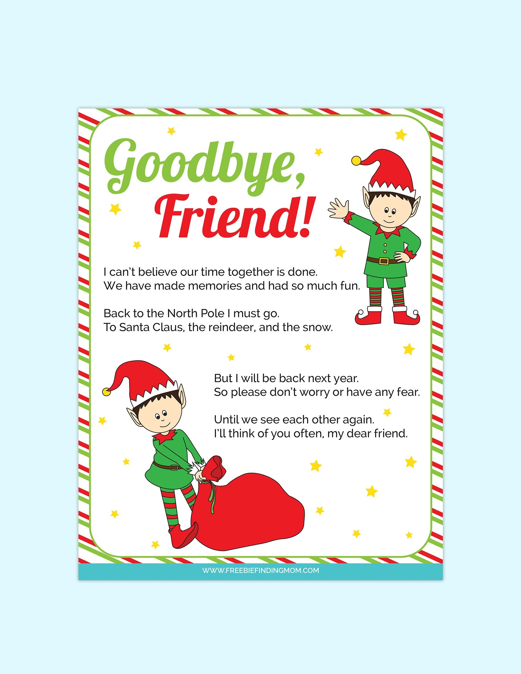 free printable elf goodbye letter