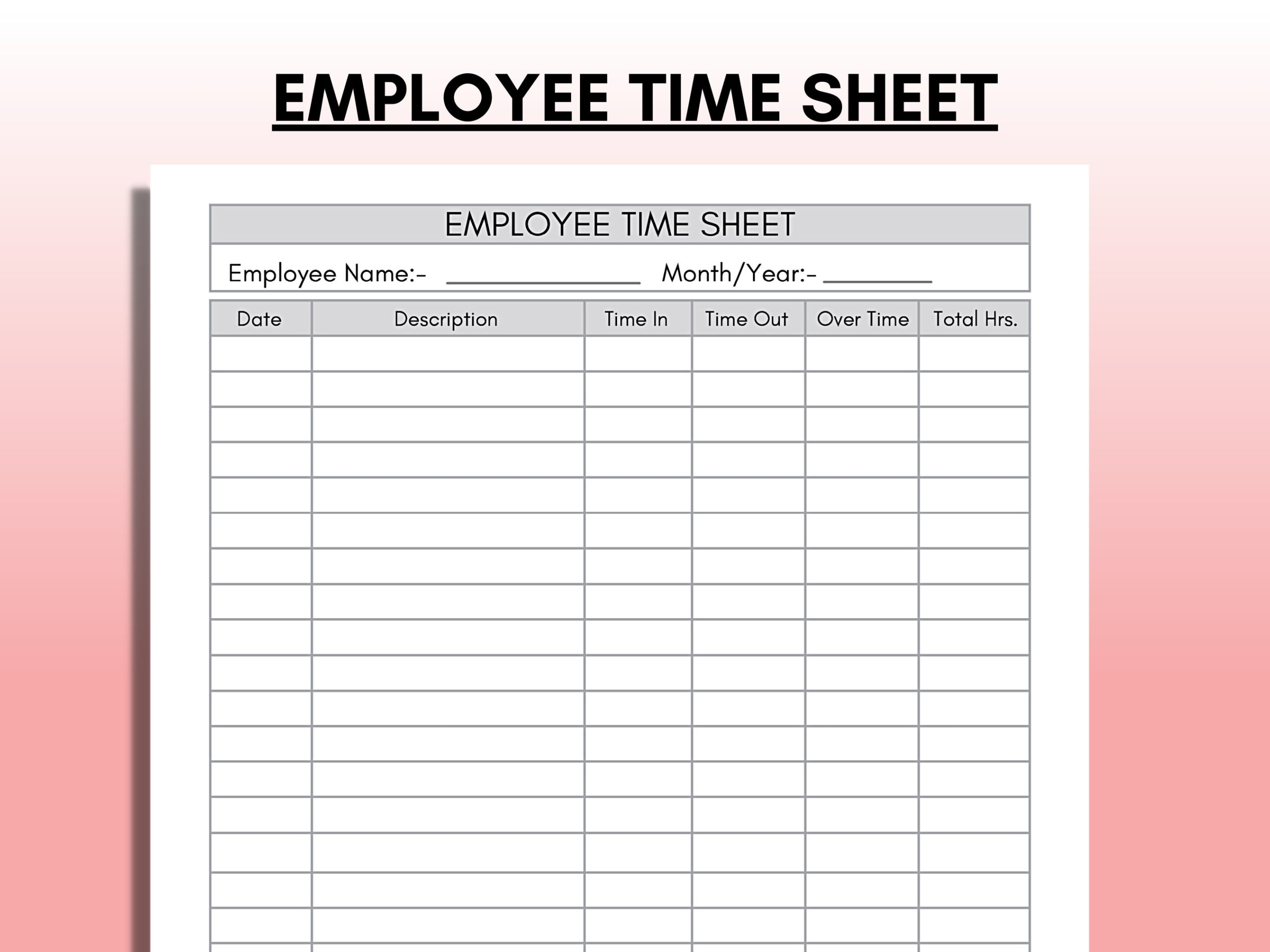 Employee Time Sheet Time Card Template Work Schedule Employee Timekeeping Sheet Employee Organizer 1 Month Printable PDF Letter a4 Size Etsy Australia