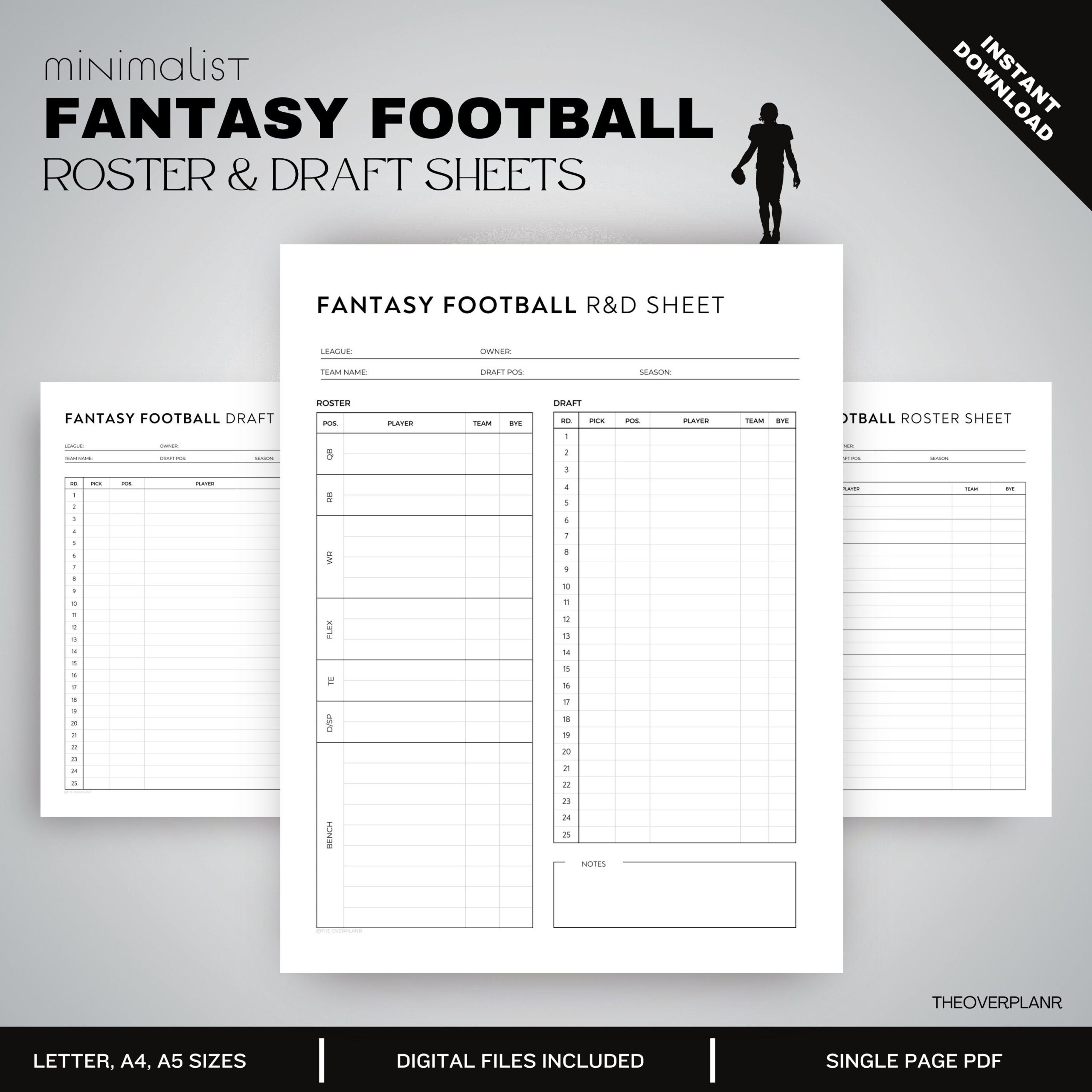 free printable fantasy football draft sheet