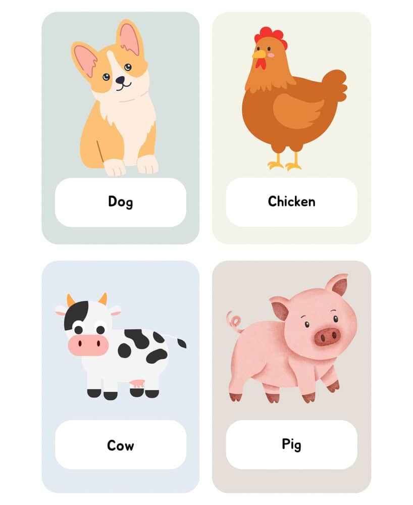 farm animal flash cards printable